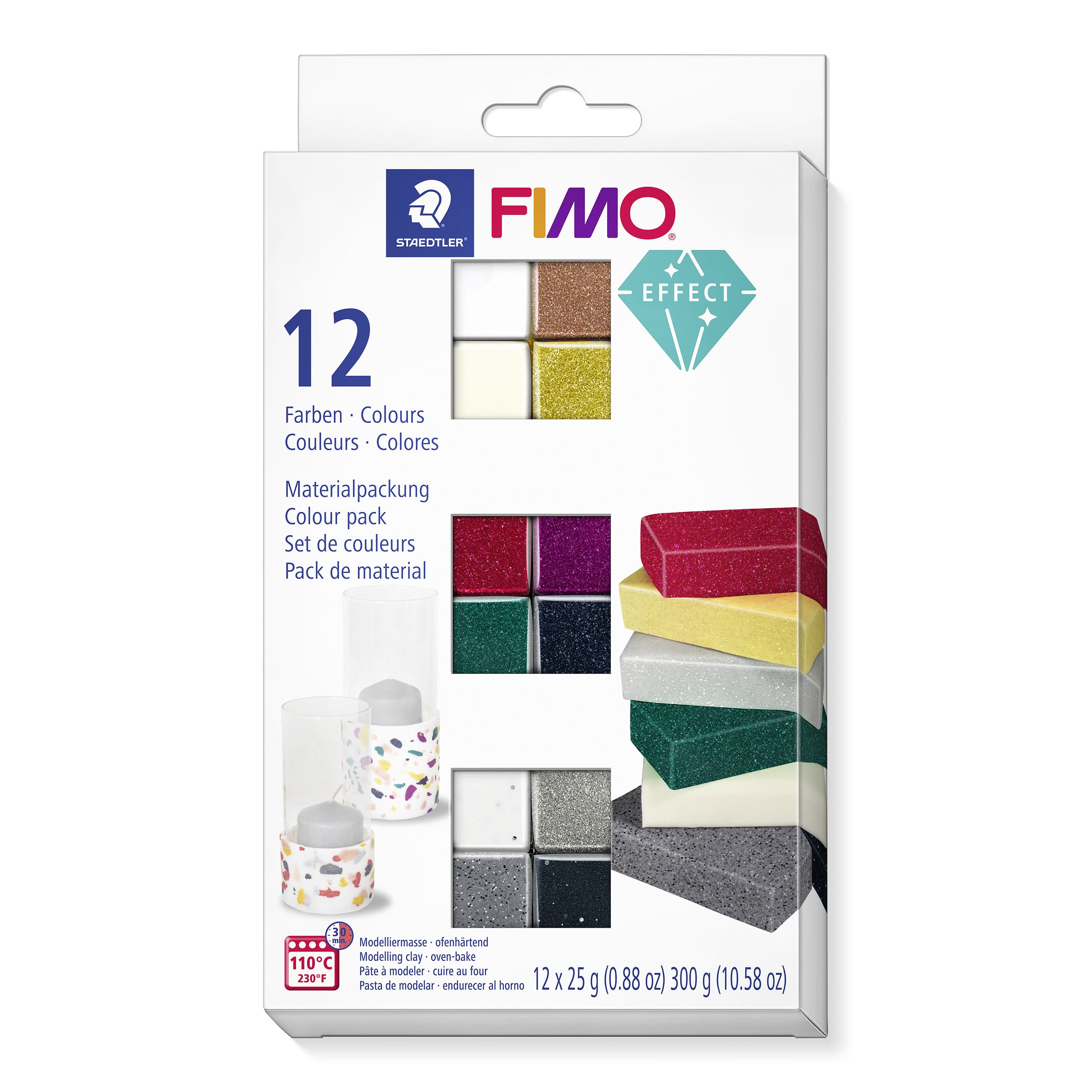FIMO effect ofenhärtende Modelliermasse, Karton-Box mit 12 sortierten effect-Farben