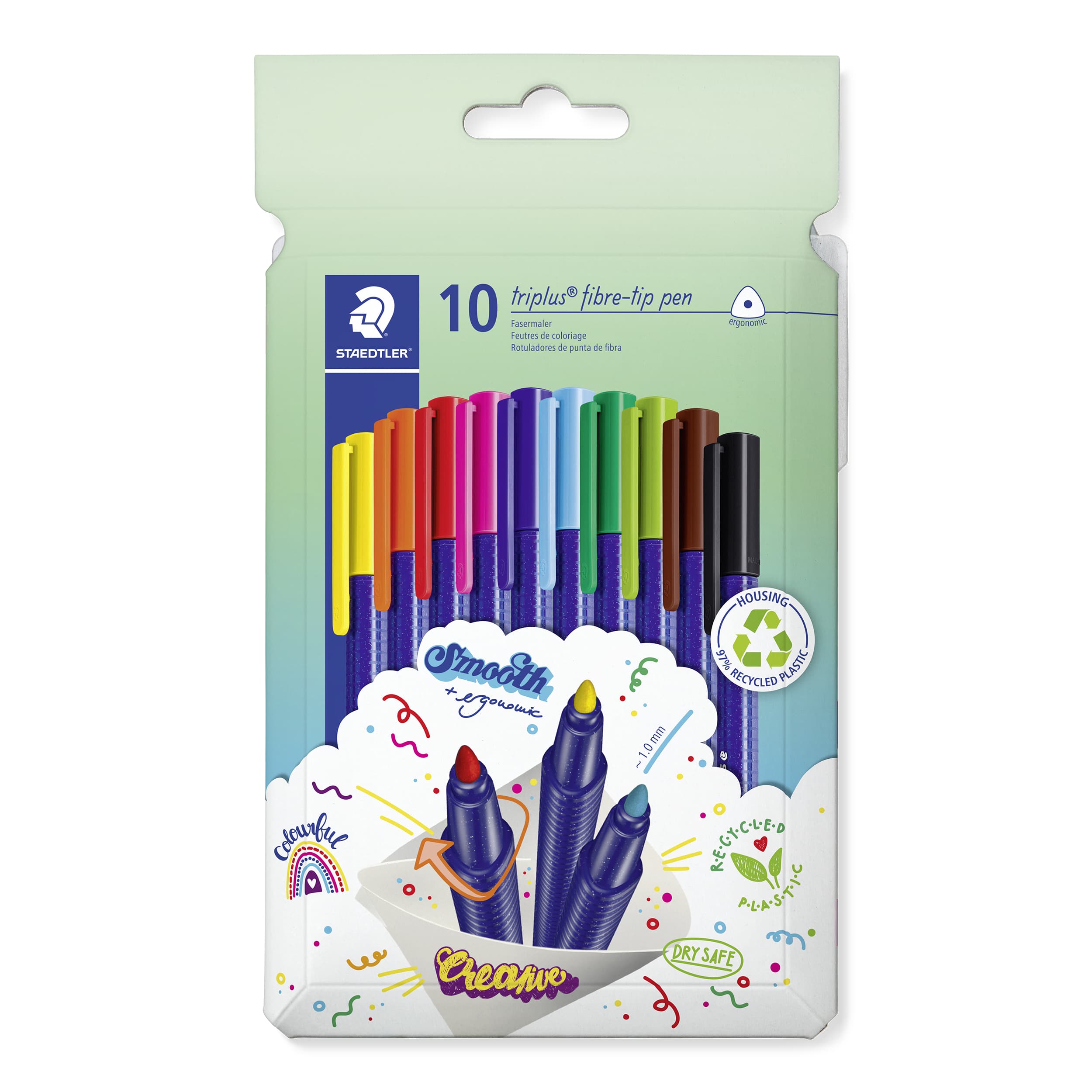 STAEDTLER triplus color Fasermaler, dreieckig, Kartonetui mit 10 Farben