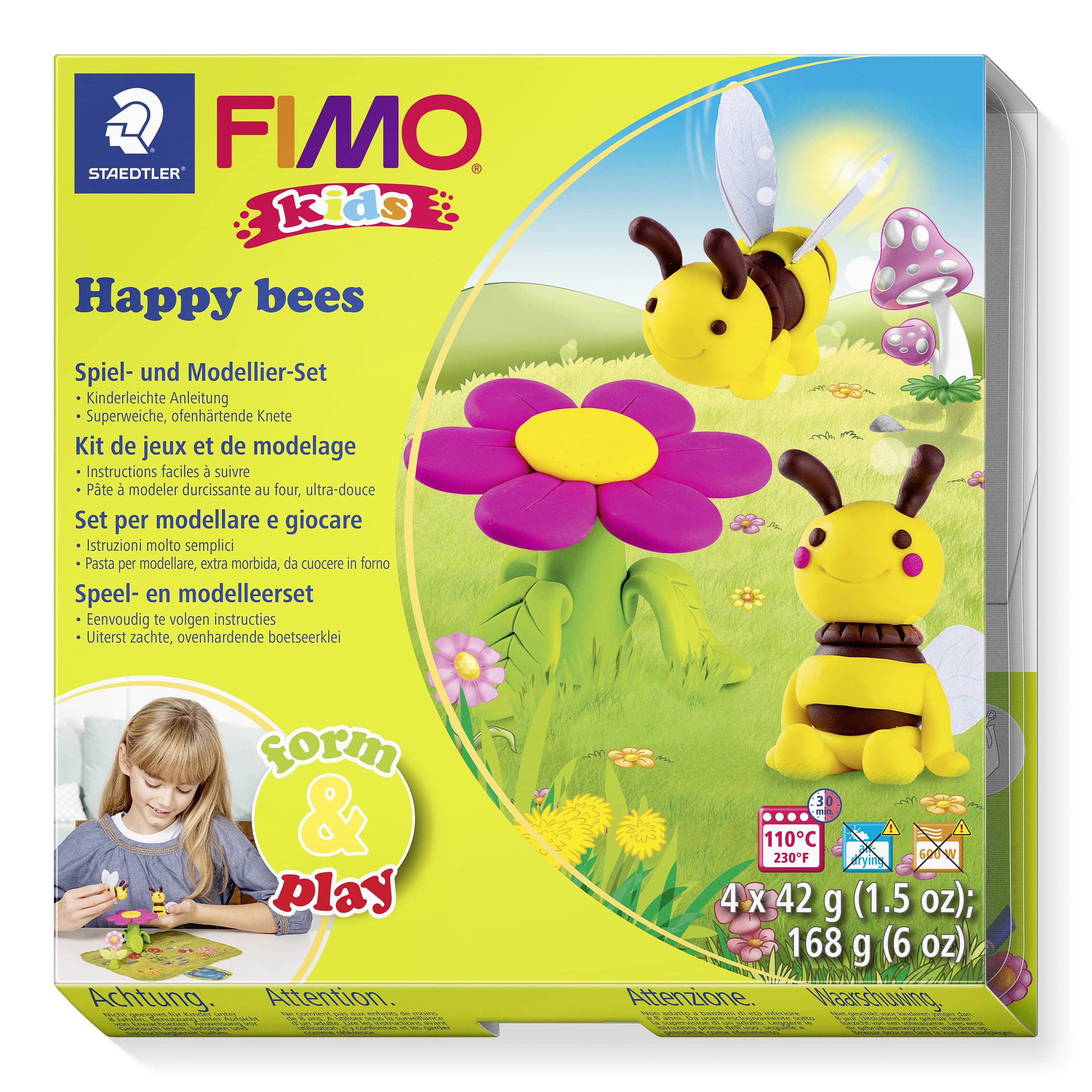 FIMO kids ofenhärtende Modelliermasse  Form & Play Set  Spielthema: "Happy Bees"