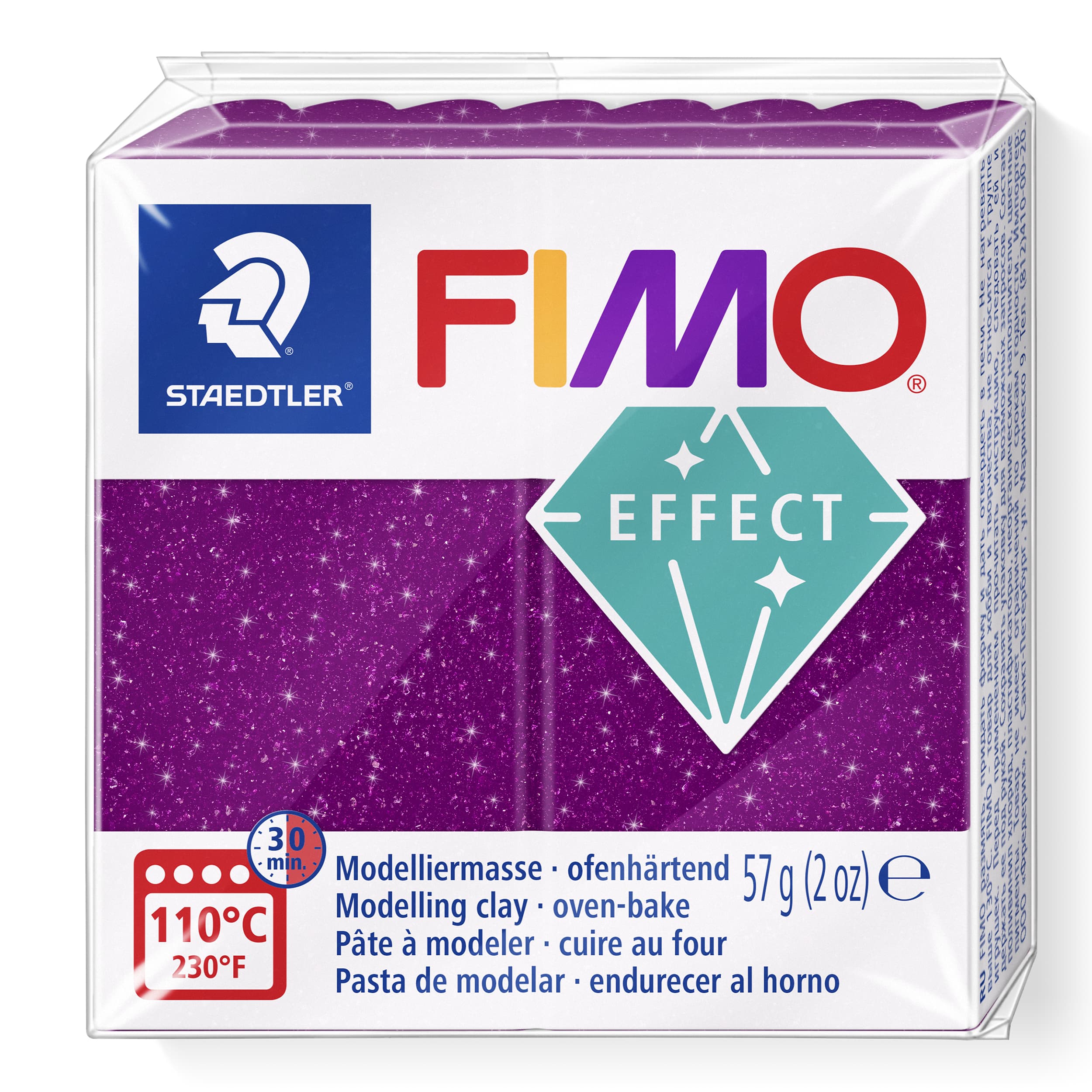 FIMO soft ofenhärtende Modelliermasse, Normalblock, 57g, 55x55x15mm, Farbe lila glitter