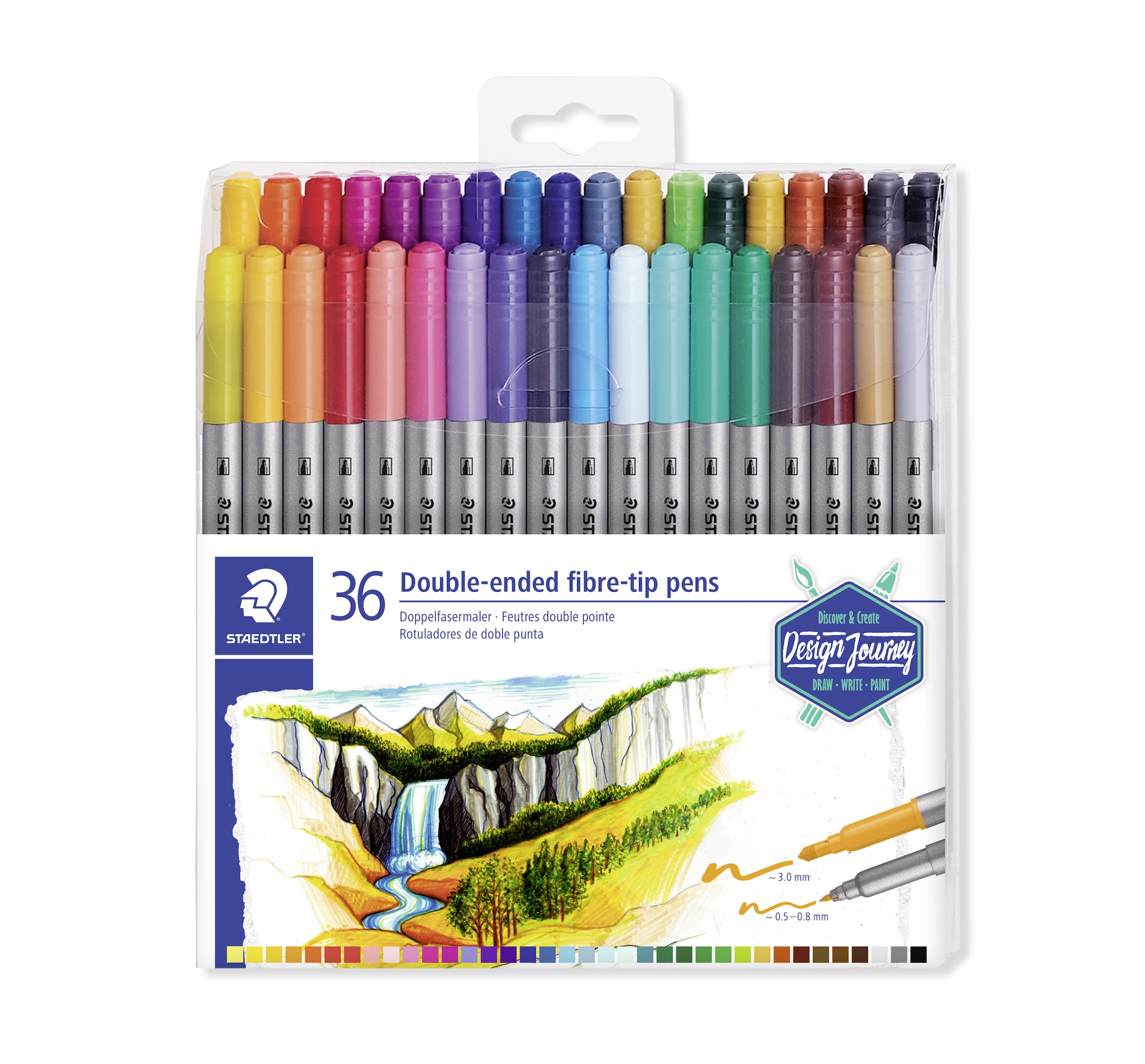 STAEDTLER Doppelfasermaler,   Kunststoffetui mit 36 Farben Gestaltungsserie "Design Journey"