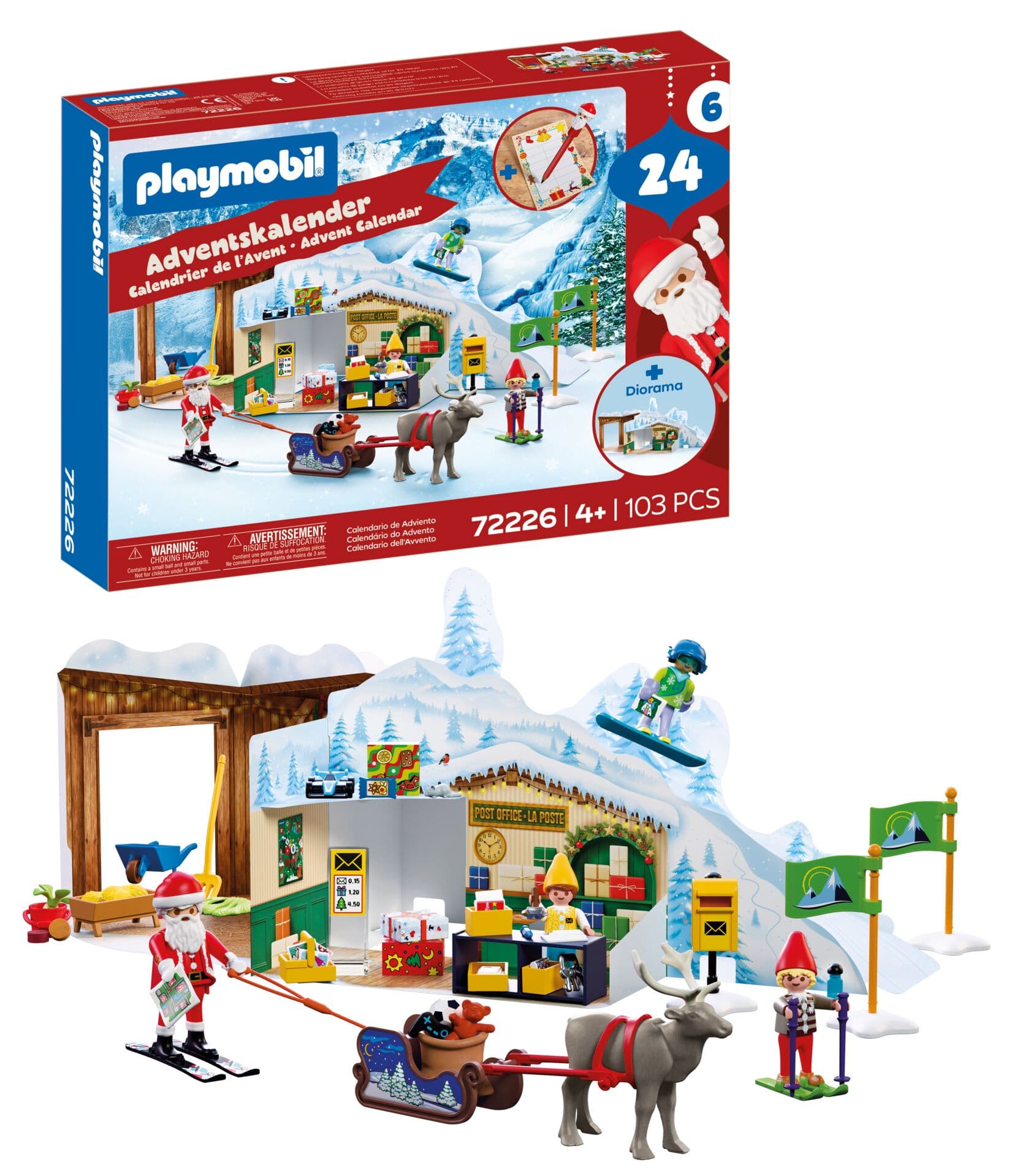 PLAYMOBIL 72226 Christmas Adventskalender Am Nordpol mit Weihnachtsmann, Rentieren und Winter-Postamt