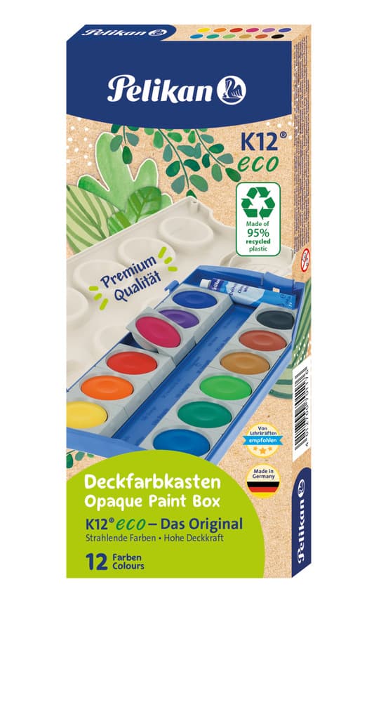 Pelikan Deckfarbkasten K12® eco inkl. Deckweiß 12 Farben