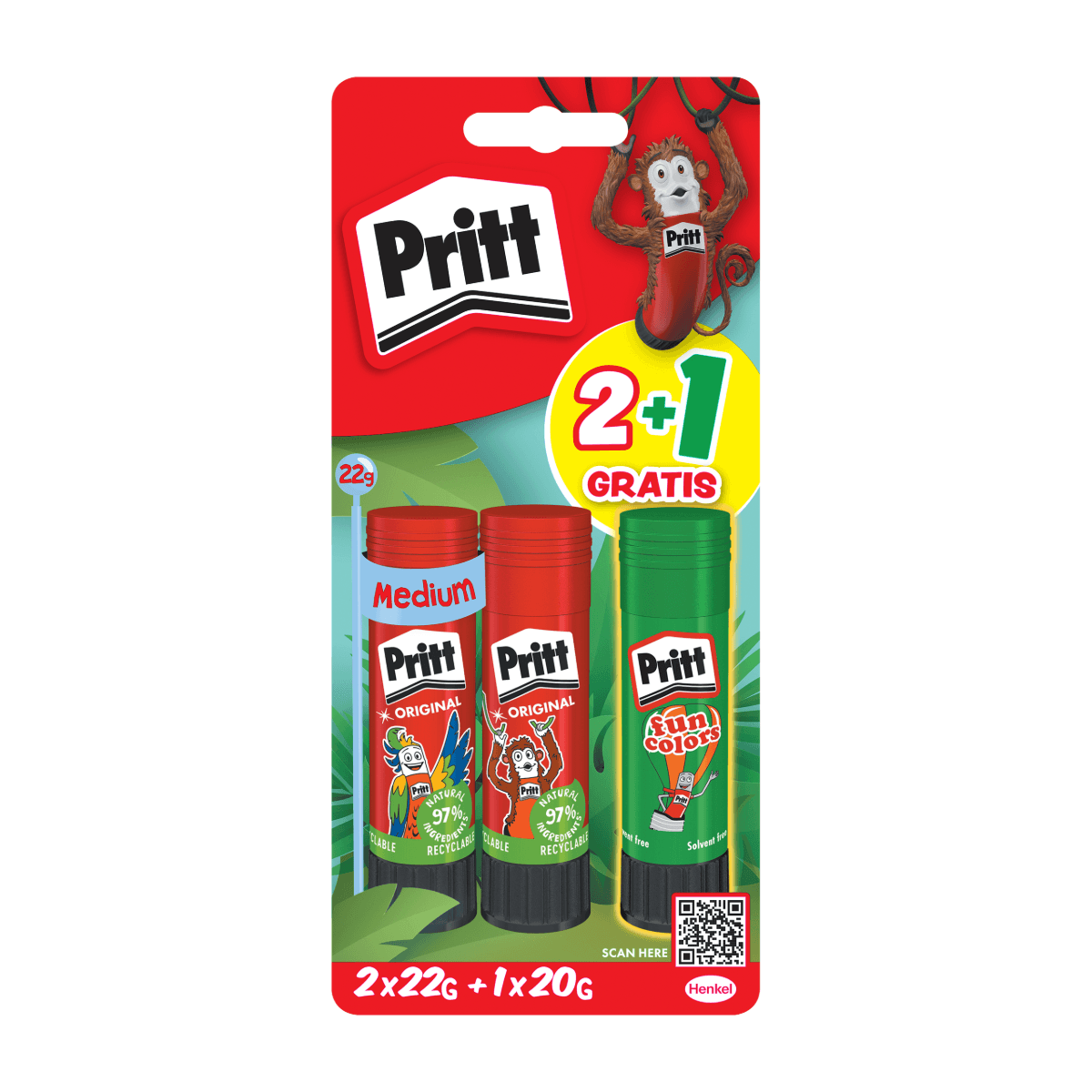 Pritt BTS Klebestifte 2+1 Gratis 2x22g + 1x20g Fun Color Grün
