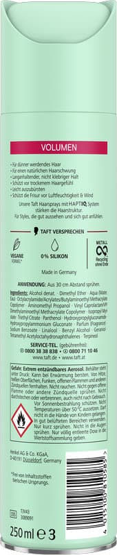 taft Volumen para cabello fino 250 ml Nivel de fijación 5 - fijación muy fuerte