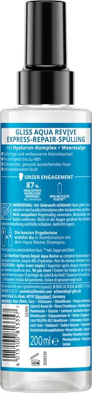 Acondicionador reparador exprés GLISS Aqua Revive 200 ml