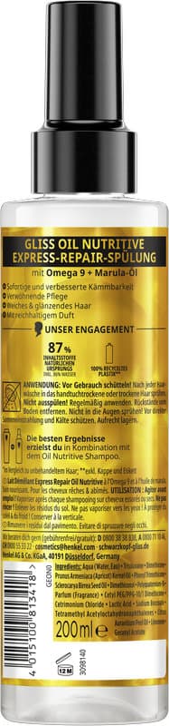 Acondicionador reparador exprés GLISS Oil Nutritive 200 ml