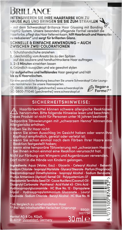 Schwarzkopf BRILLANCE Glanz-Behandlung Haar Glossing Sachet