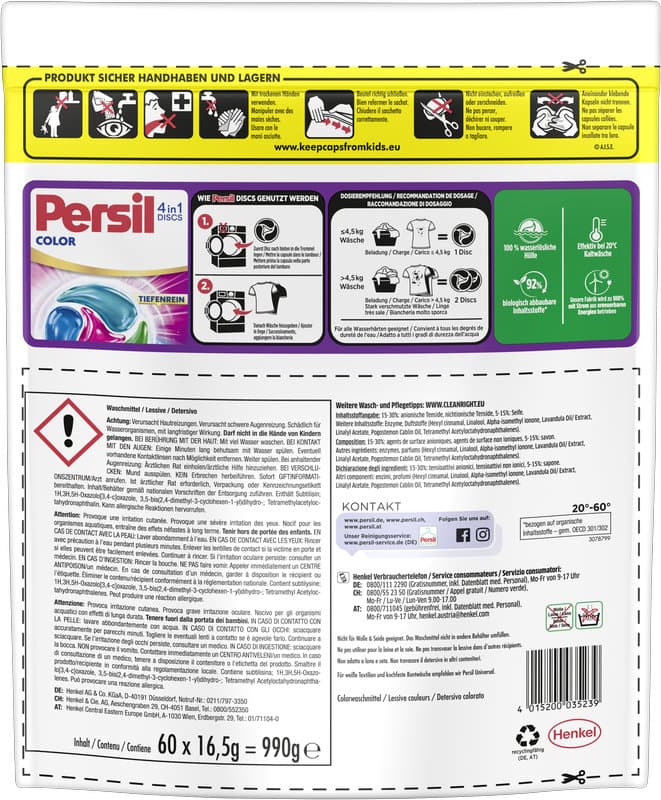 Persil Discs Color – Prací prostriedok na farebnú bielizeň na farebnú bielizeň (60 praní)