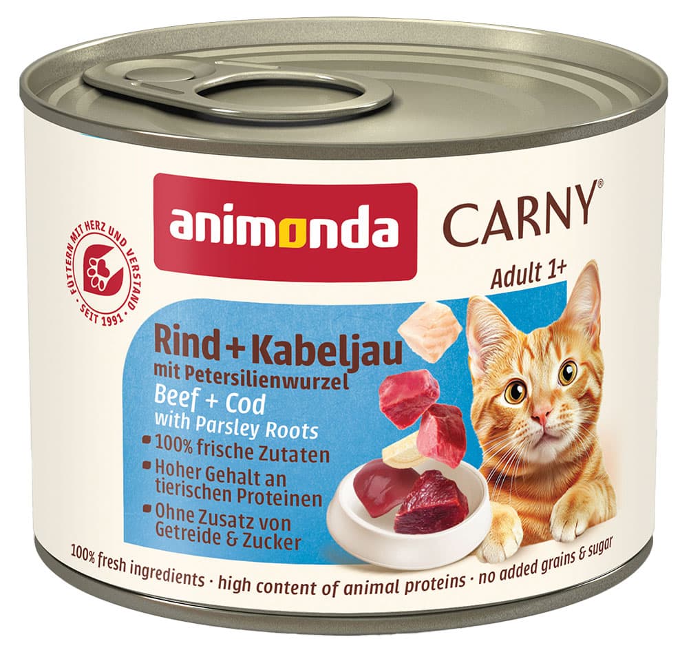 ANIMONDA Katzennassfutter Carny Adult Rind+Kabeljau mit Petersilienwurzeln