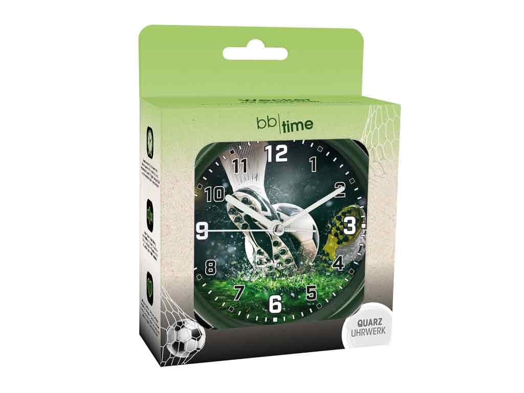Wecker mit Quarzuhrwerk Fußball grün