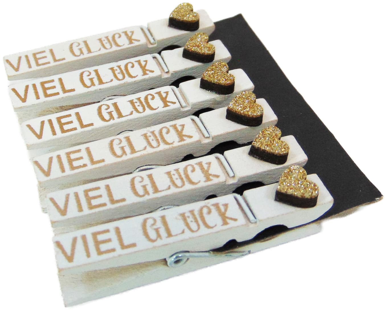 Holzklammern mit Spruch Viel Glück 6er Pack