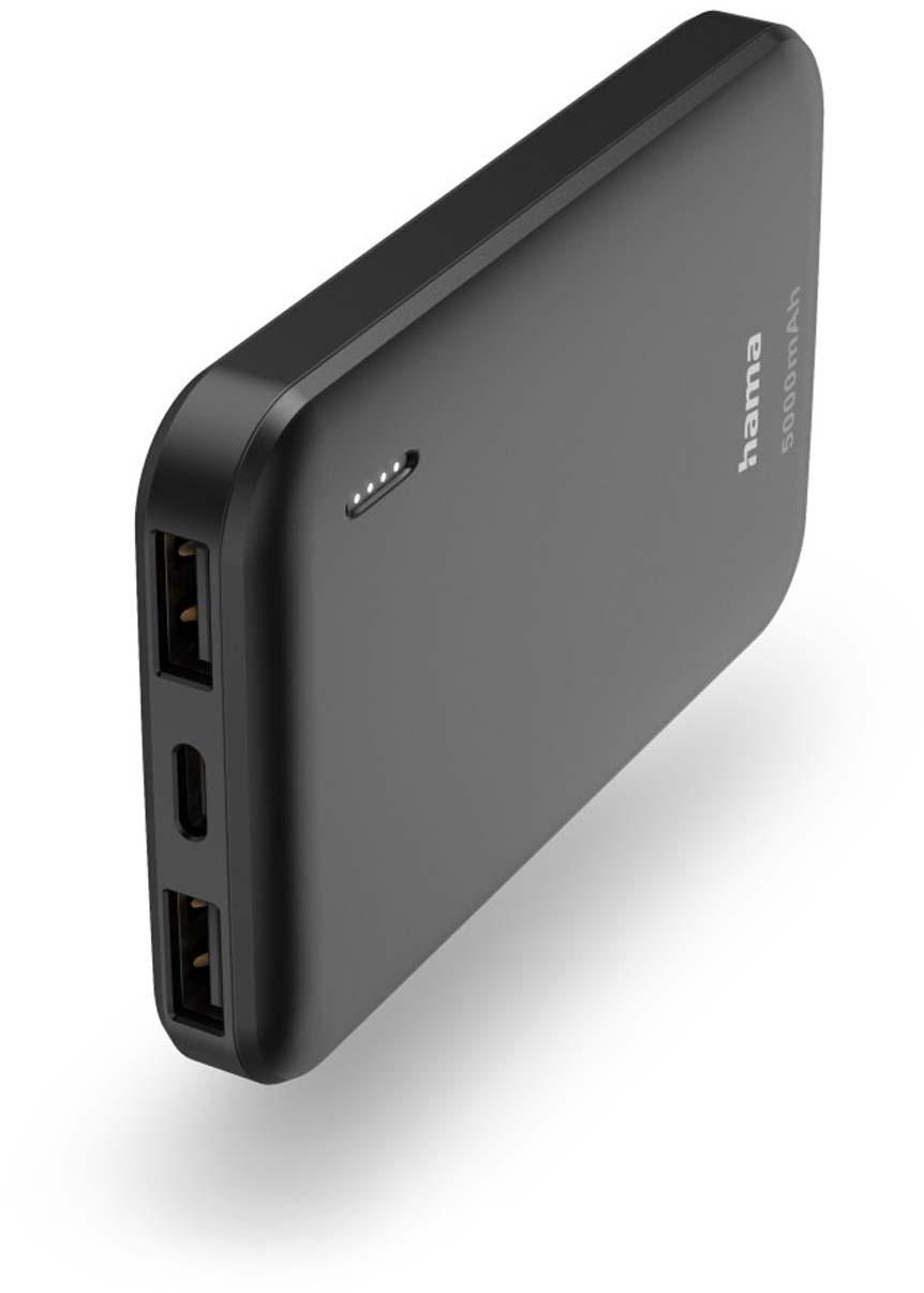 HAMA Power Pack "Pocket 5", 5000mAh, Ausgänge: 2x USB-A, Anthrazit