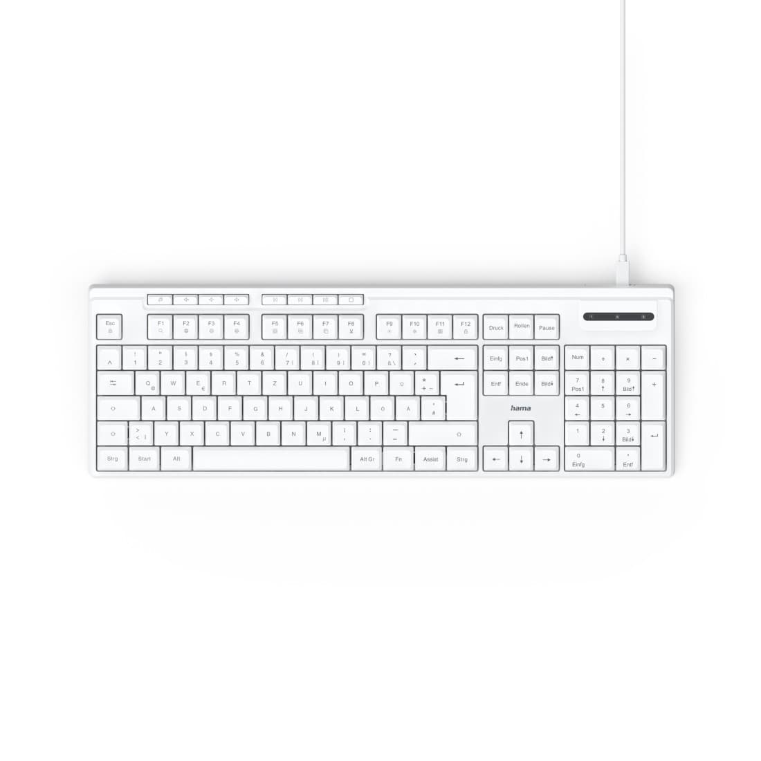 HAMA USB-Tastatur "CK-200", kabelgebunden, 8 Media-Tasten, Weiß, QWERTZ DE