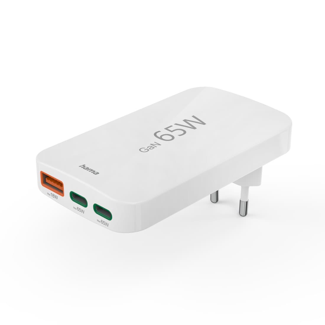 HAMA Schnellladegerät, 2x USB-C, 1x USB-A, flaches Mini-Ladegerät, PD, 65 W, WS