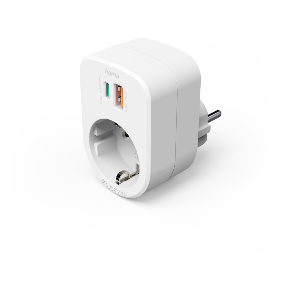 HAMA Mehrfachstecker 3er f. Steckdose, 1 USB-C PD, 1 USB-A, 1 Schutzkontakt, 30W, weiß