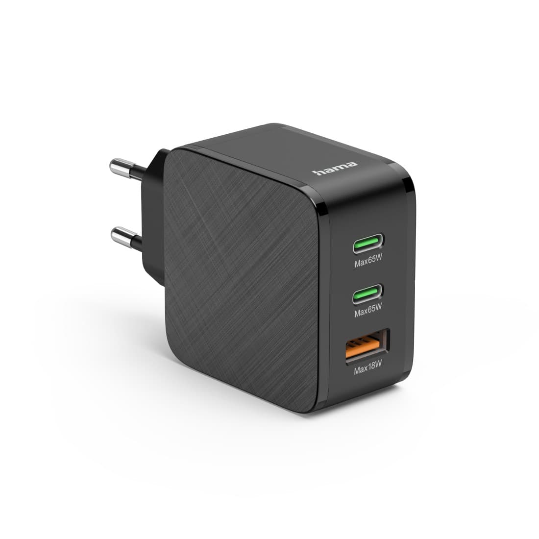 HAMA Schnellladegerät, 2x USB-C PD, 1x USB-A QC,  65 W, Schwarz