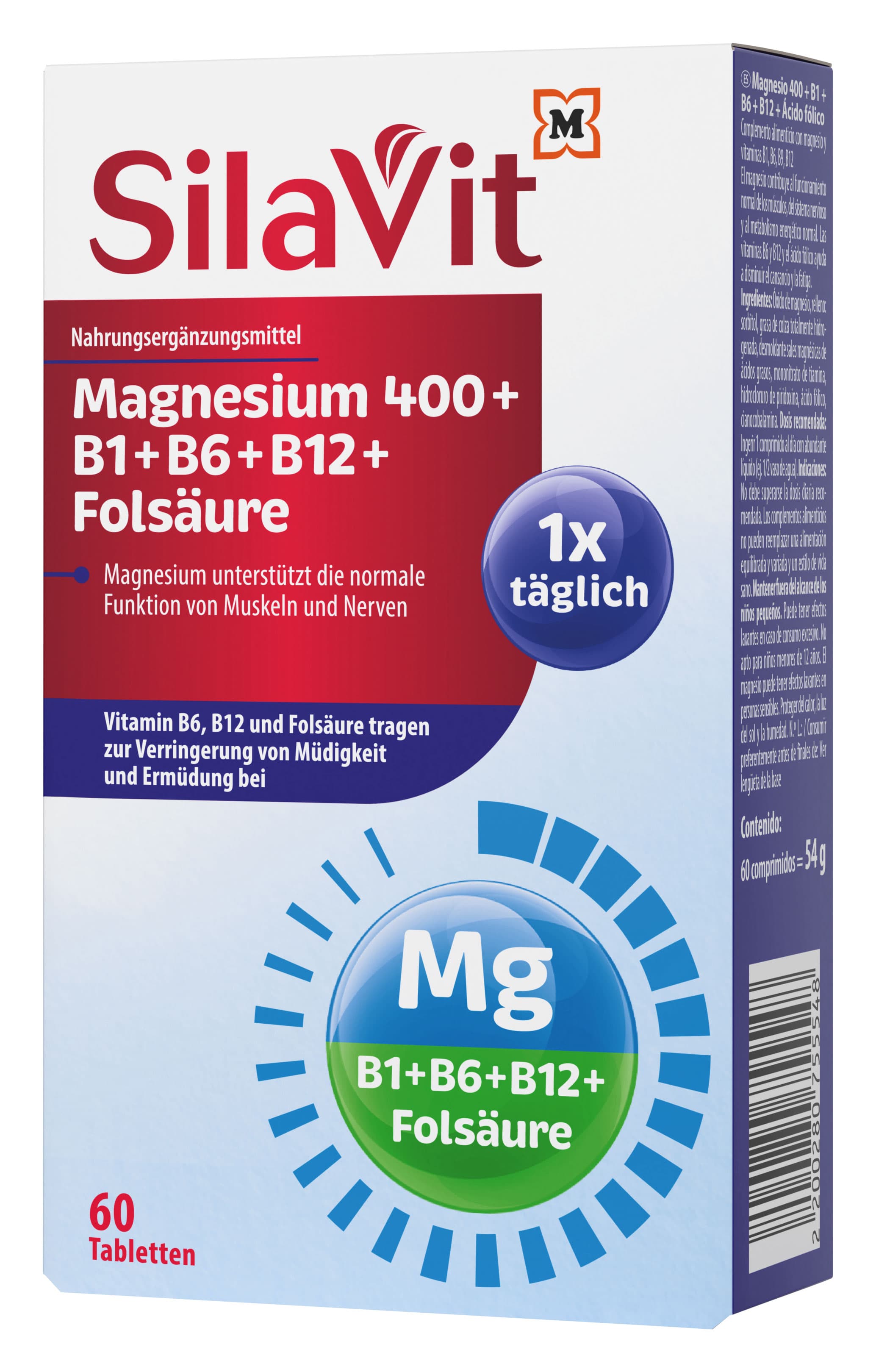 Silavit Magnesium 400 + B1 + B6 + B12 + Folsäure