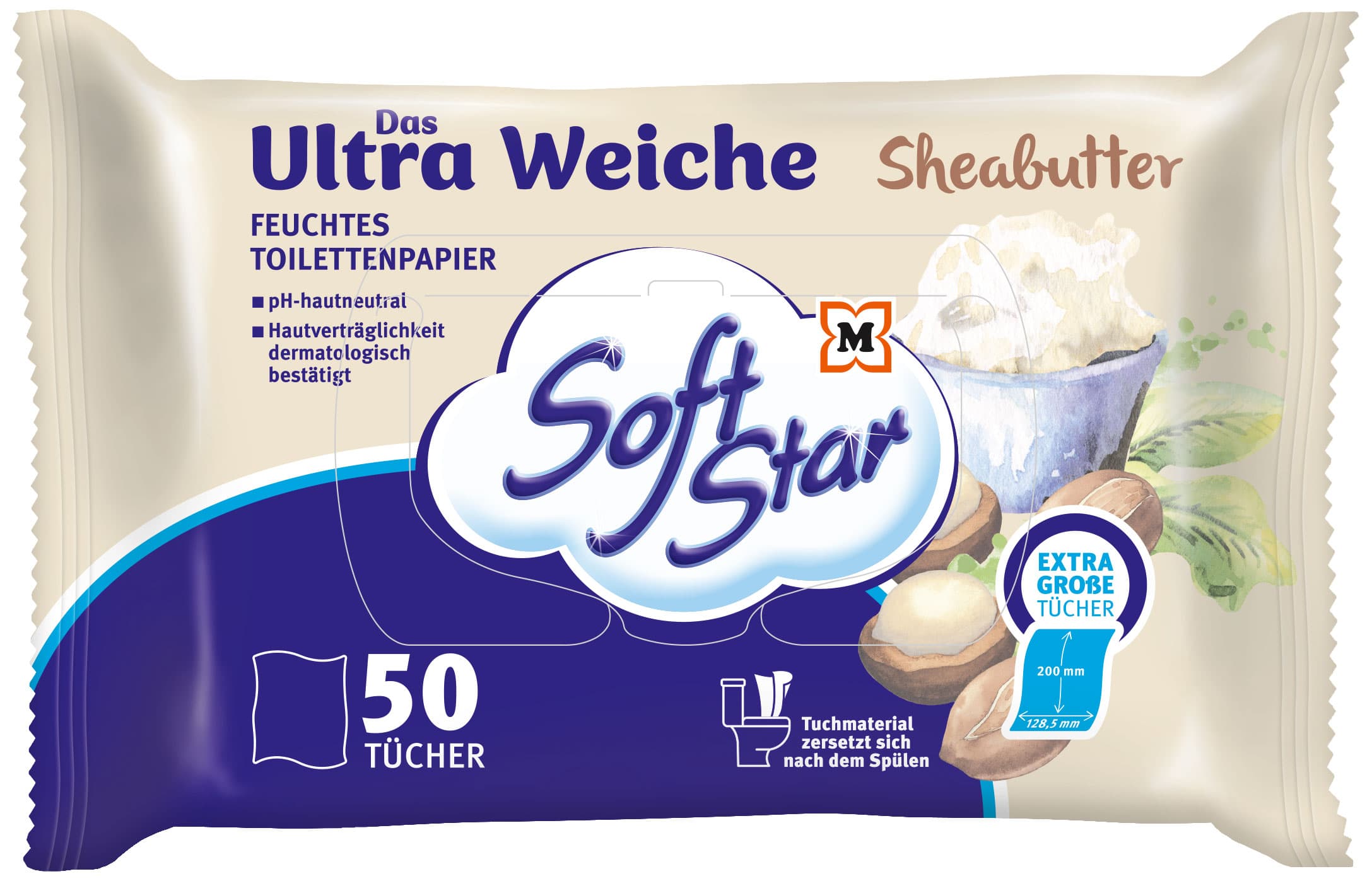 SoftStar Feuchtes Toilettenpapier Das Ultra Weiche Sheabutter 50 Stück   