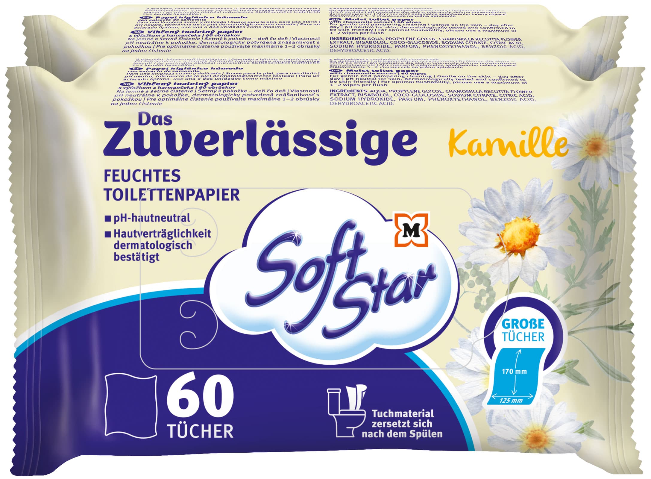 SoftStar Feuchtes Toilettenpapier Das Ultra Weiche Kamille 2x60 Stück