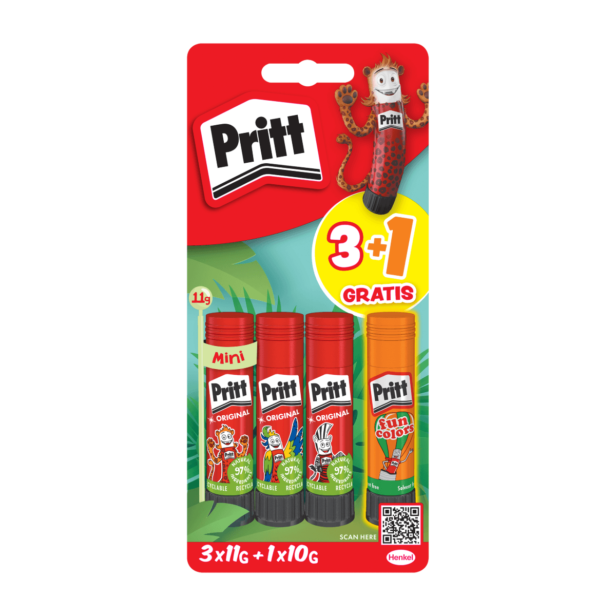 Pritt BTS Klebestifte 3+1 Gratis 3x11g + 1x10g Fun Color Orange