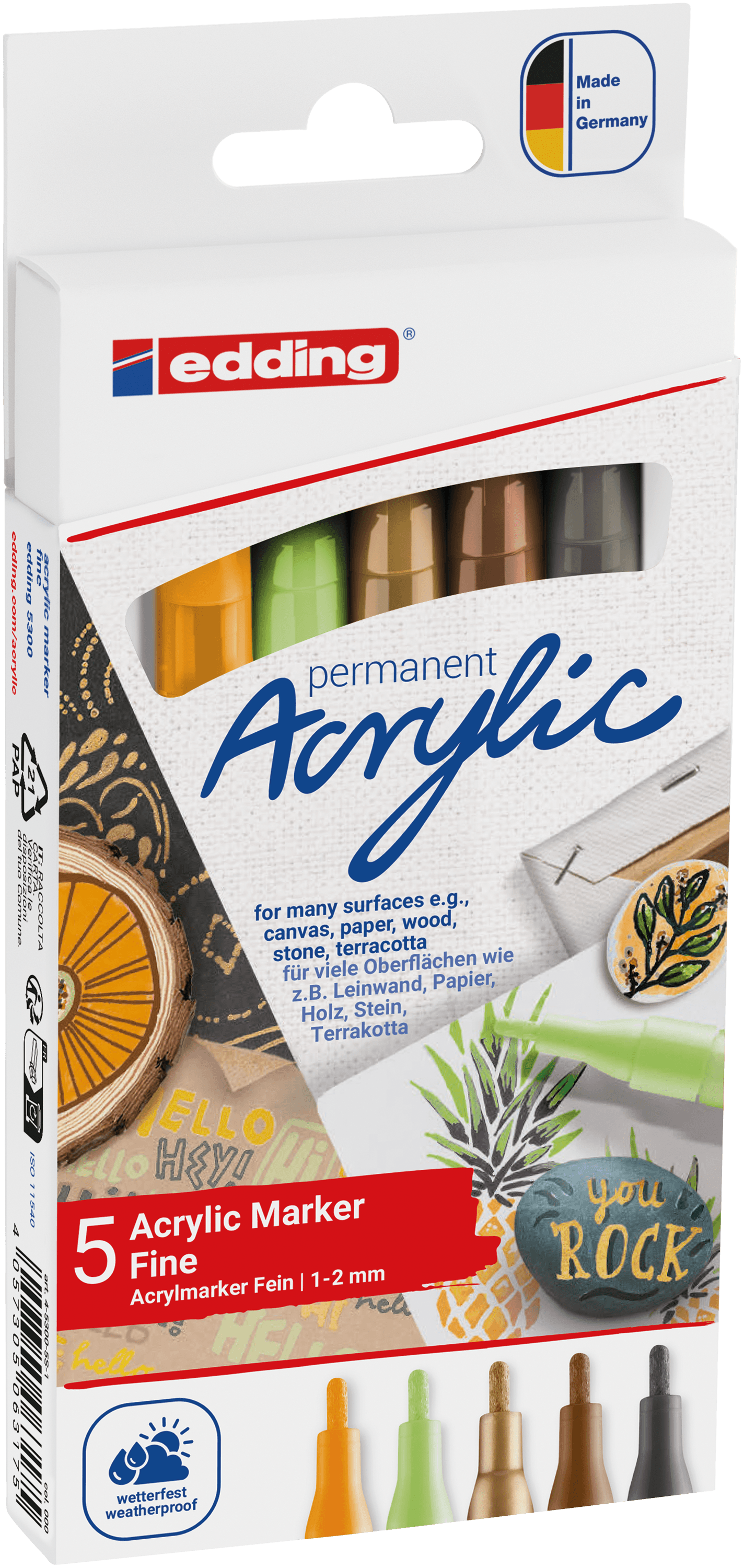 edding 5300 Acrylmarker fein sortiert 5er Set Natur