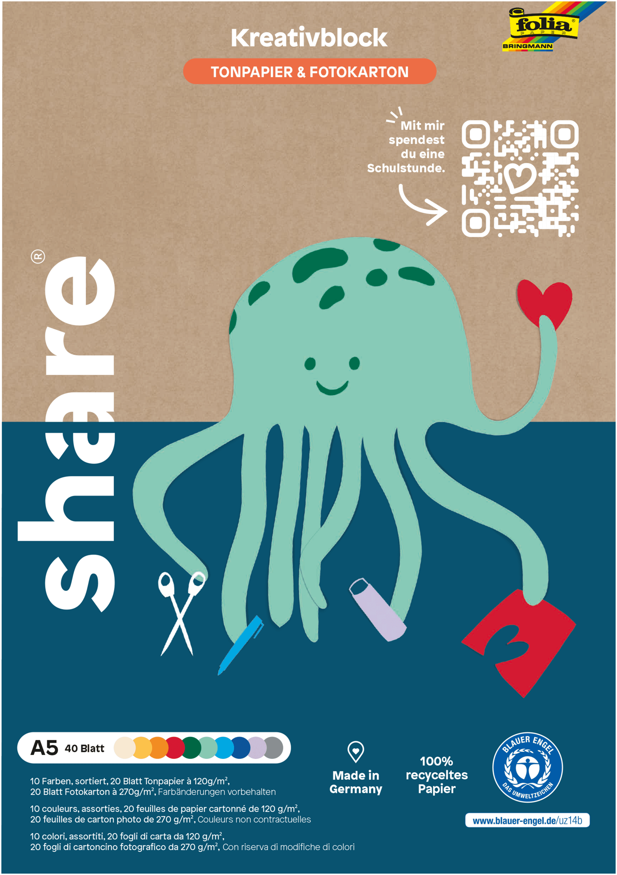 share Kreativ-Bastelblock A5 mehrfarbig 40 Blatt