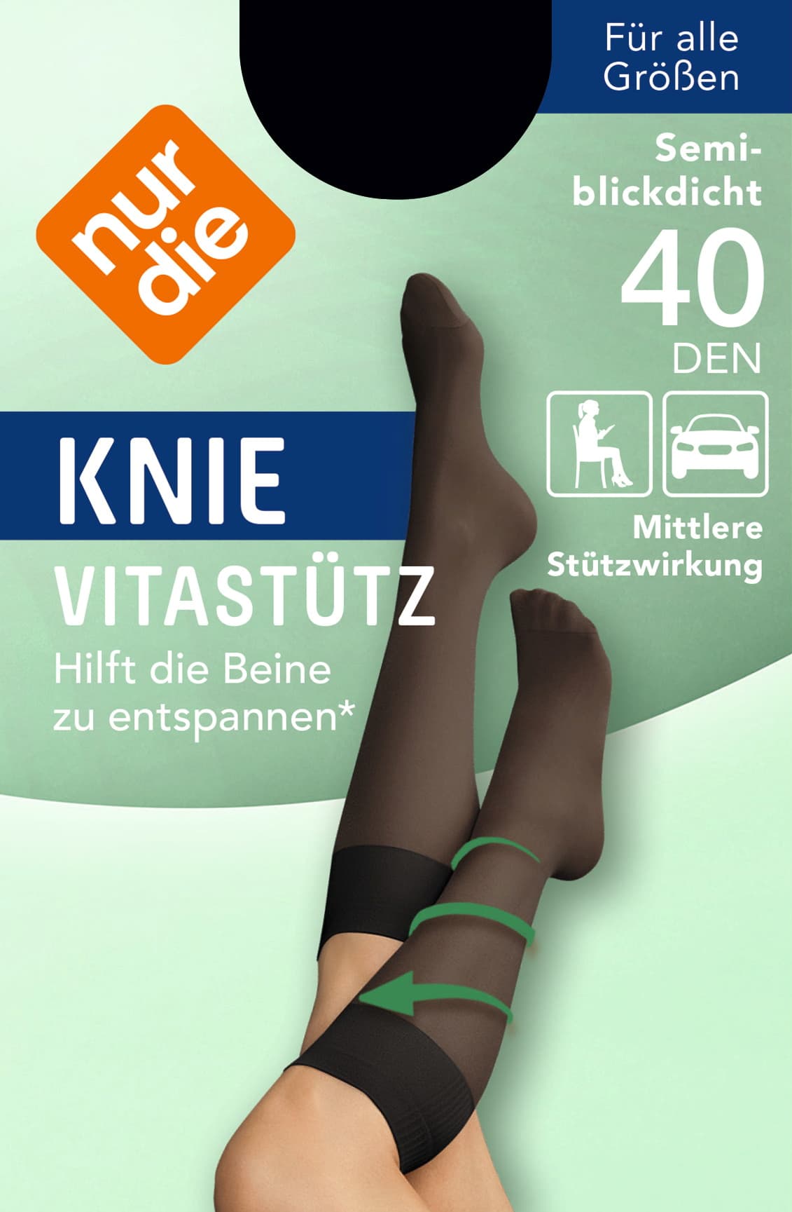 NUR DIE Damen Kniestrümpfe Vitastütz DEN 40