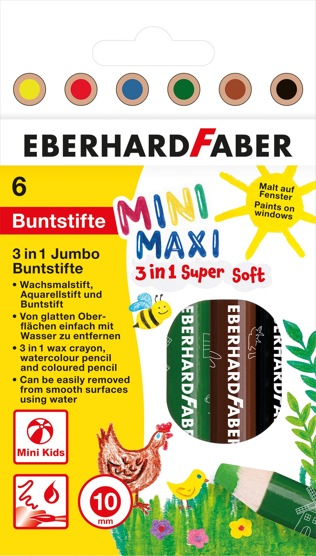 EBERHARD FABER Farbstift Buntstift 6er Etui Mini Kids 3in1