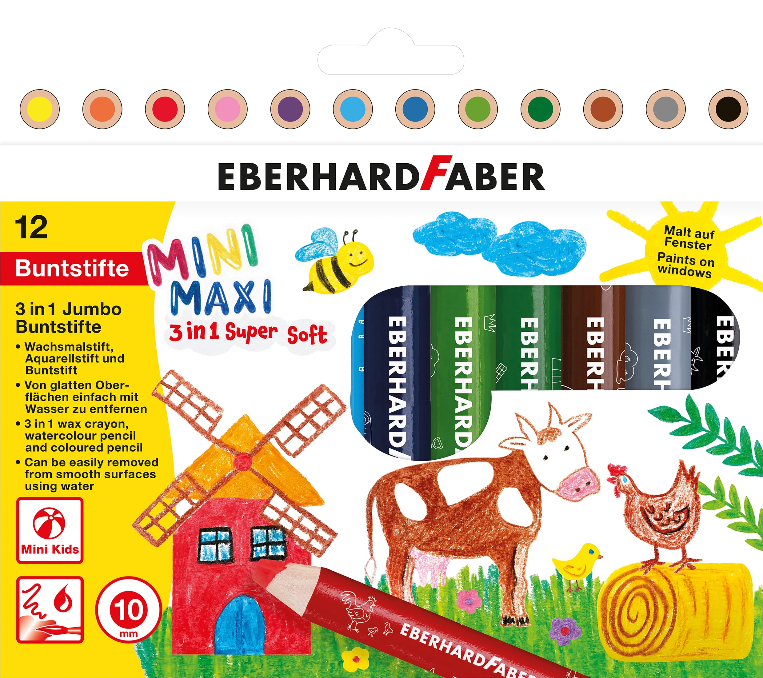 EBERHARD FABER Farbstift Buntstift 12er Etui Mini Kids 3in1