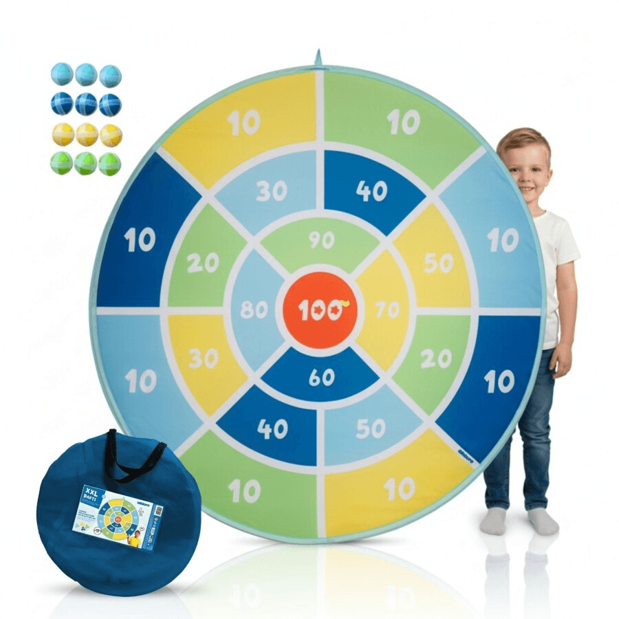 alldoro XXL Klett-Dartspiel Ø142 cm – Riesige Pop-Up Dartscheibe mit 12 Klettbällen & Tragetasche, Indoor/Outdoor ab 3