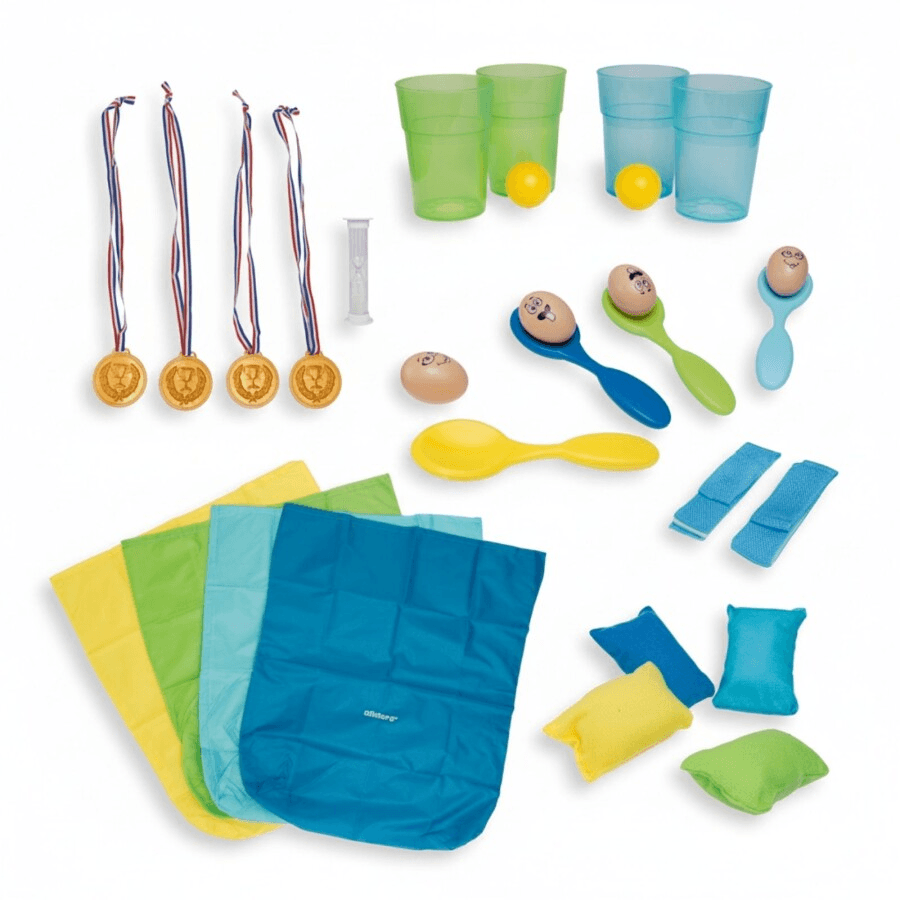 alldoro XXL Kinderparty Spiel‑Set – 29‑teiliges Outdoor Partyspiele‑Set mit 5 Bewegungsspielen & Medaillen, ab 3 Jahren