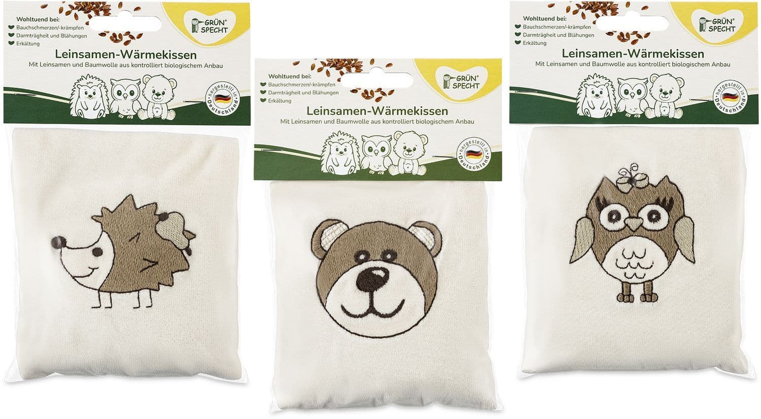 Grünspecht Bio-Leinsamenkissen für Babys mit Bezug
