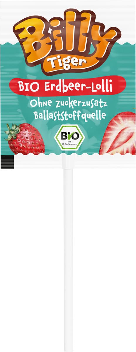 Billy Tiger Bio Erdbeer-Lolli ohne Zuckerzusatz