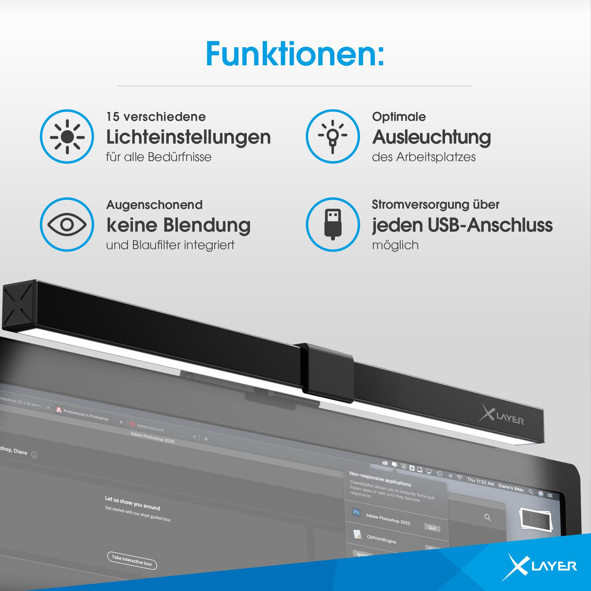 Produktbild XLayer LED Monitor Lampe Warm- und Kaltweiß, Dimmbar 6,5W Schwarz 7 von 8