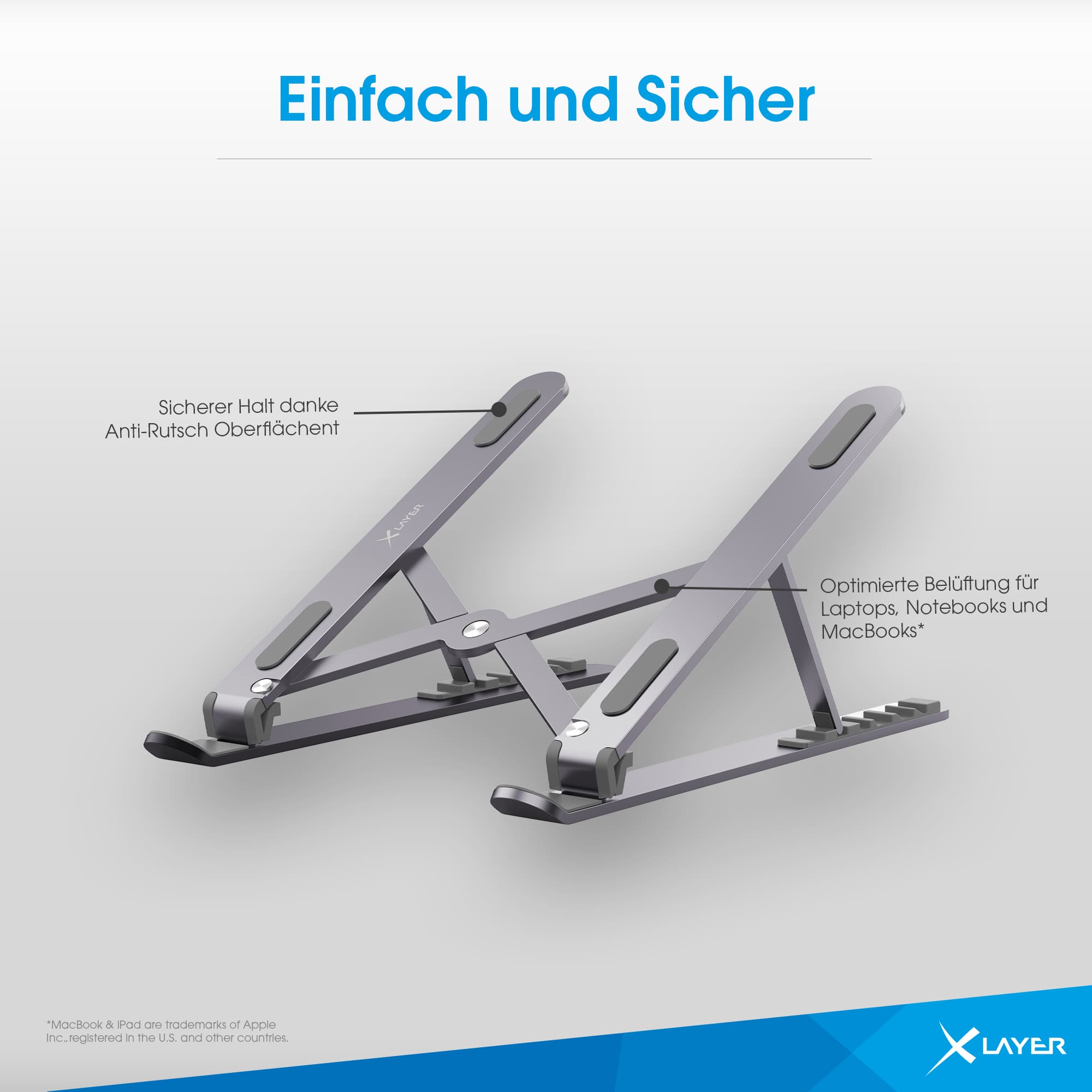 Produktbild XLayer Laptop Ständer klapp- und faltbar Space Grey 3 von 7