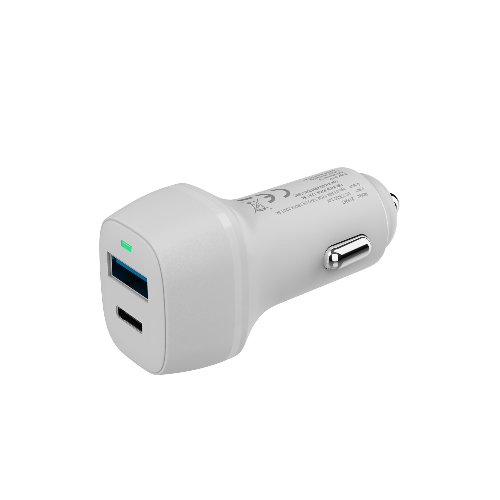 Kfz-Ladegerät XLayer Dual 48W mit USB Typ C PD 30W & USB Typ A QC 18W weiß 