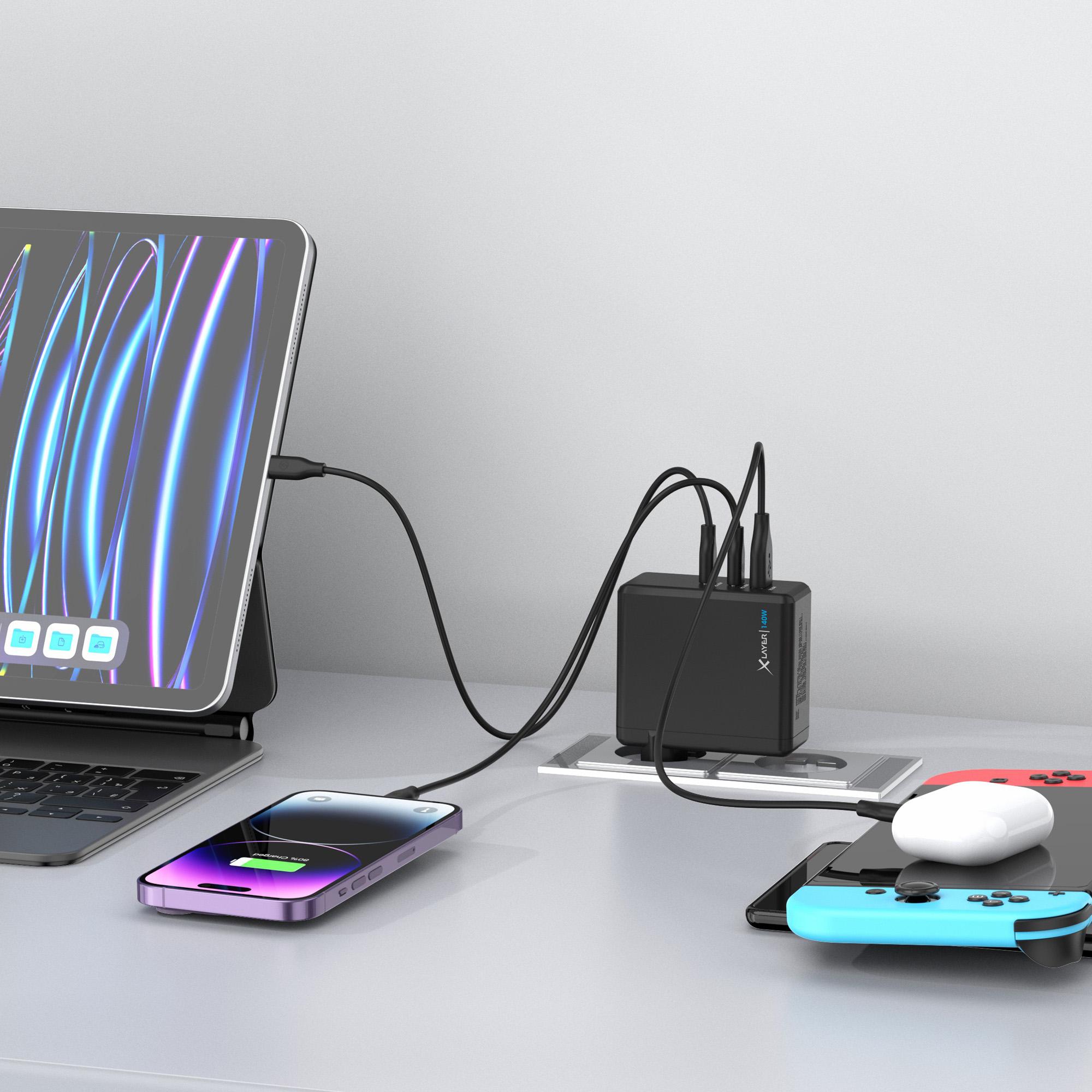 Produktbild XLayer Powercharger 140W mit 2x USB Typ C & 1x USB Typ A schwarz 4 von 9