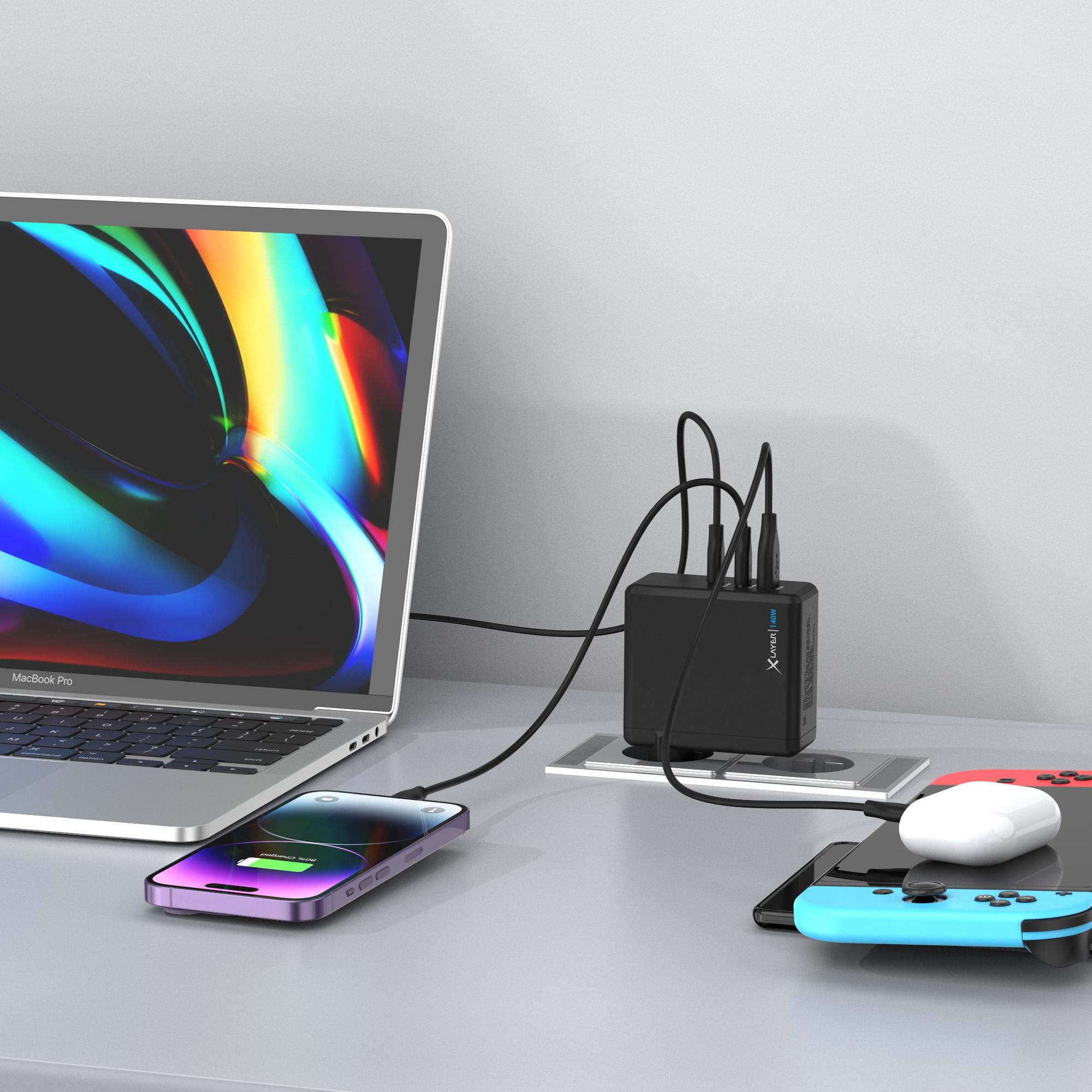 Produktbild XLayer Powercharger 140W mit 2x USB Typ C & 1x USB Typ A schwarz 3 von 9