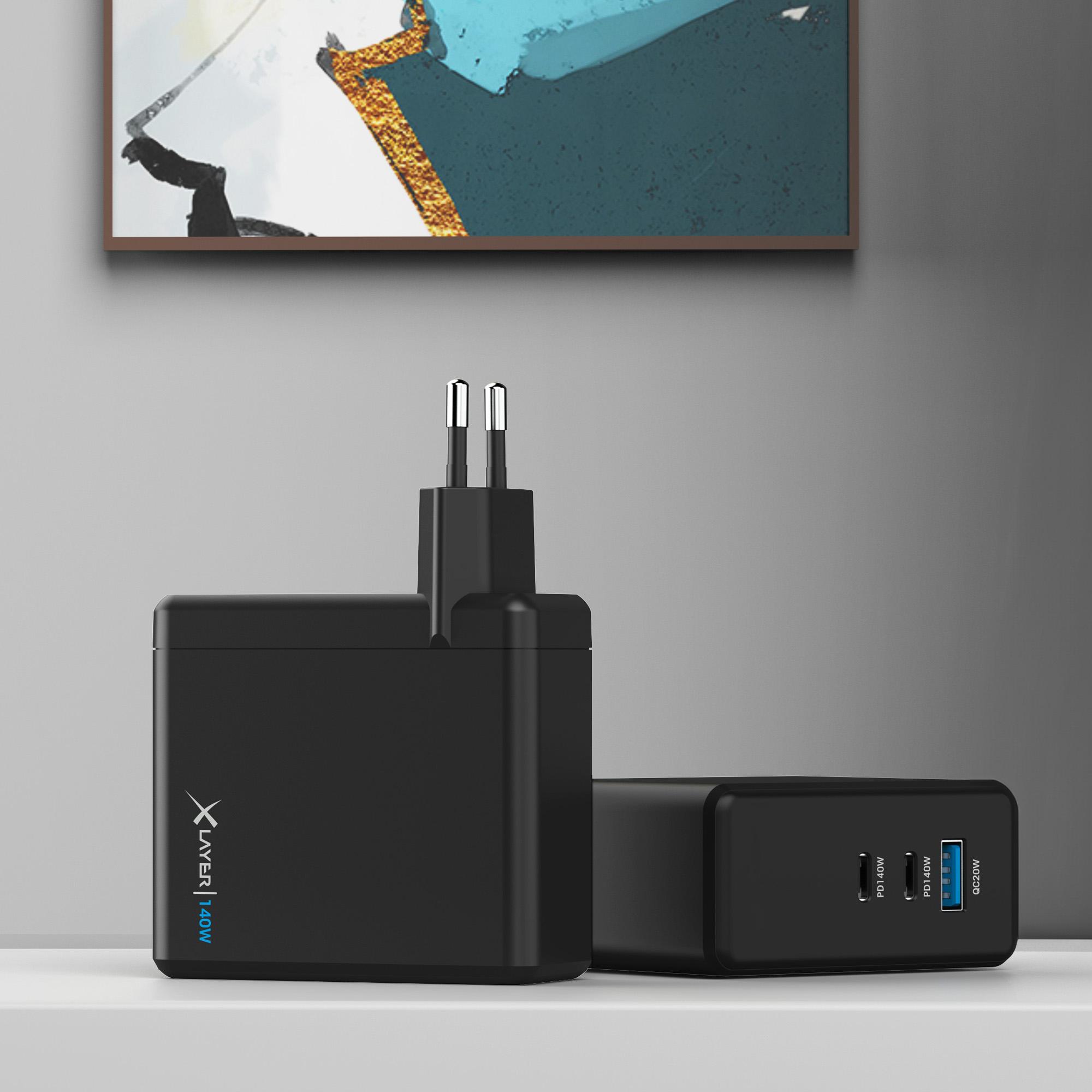 Produktbild XLayer Powercharger 140W mit 2x USB Typ C & 1x USB Typ A schwarz 2 von 9