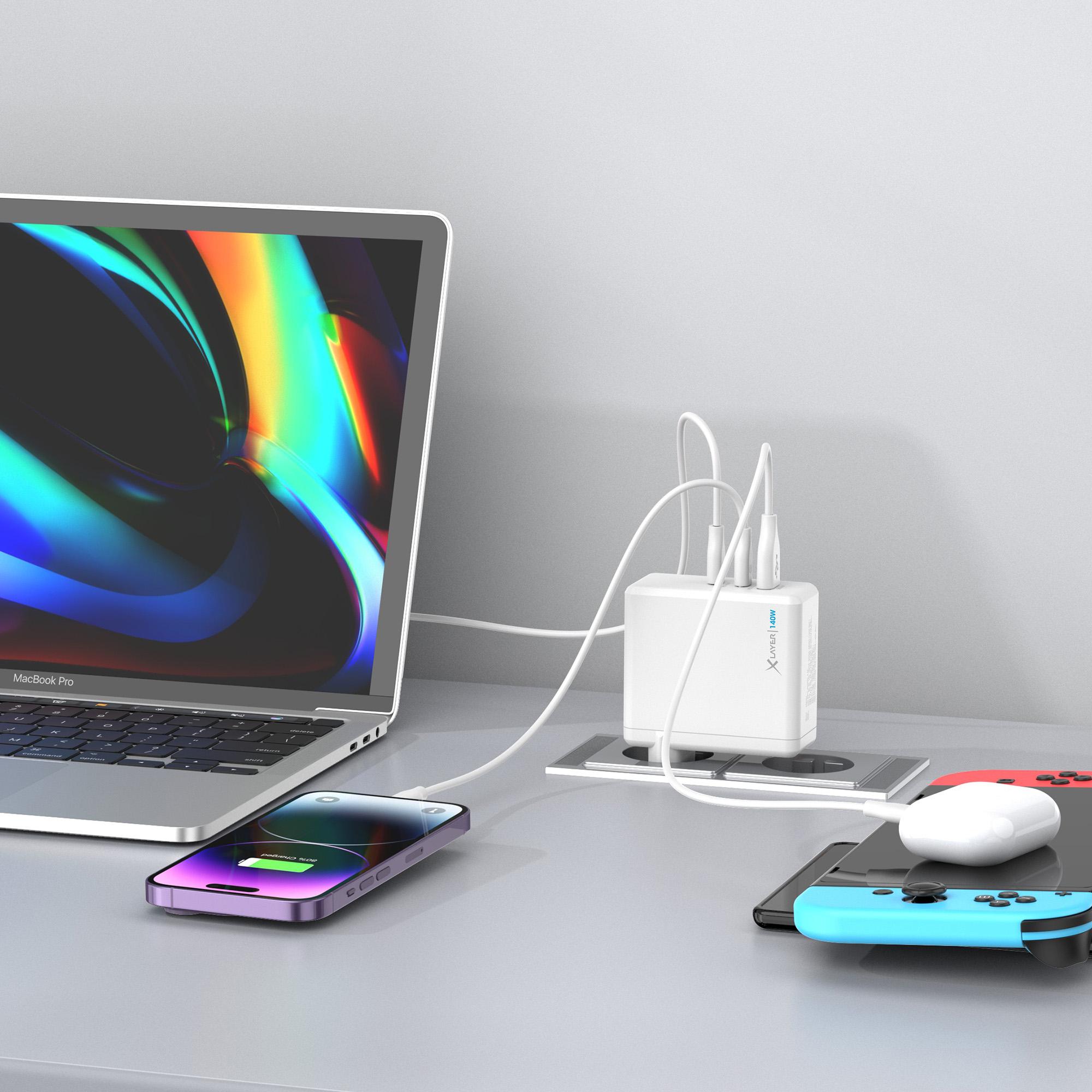 Produktbild XLayer Powercharger 140W mit 2x USB Typ C & 1x USB Typ A weiß 3 von 9