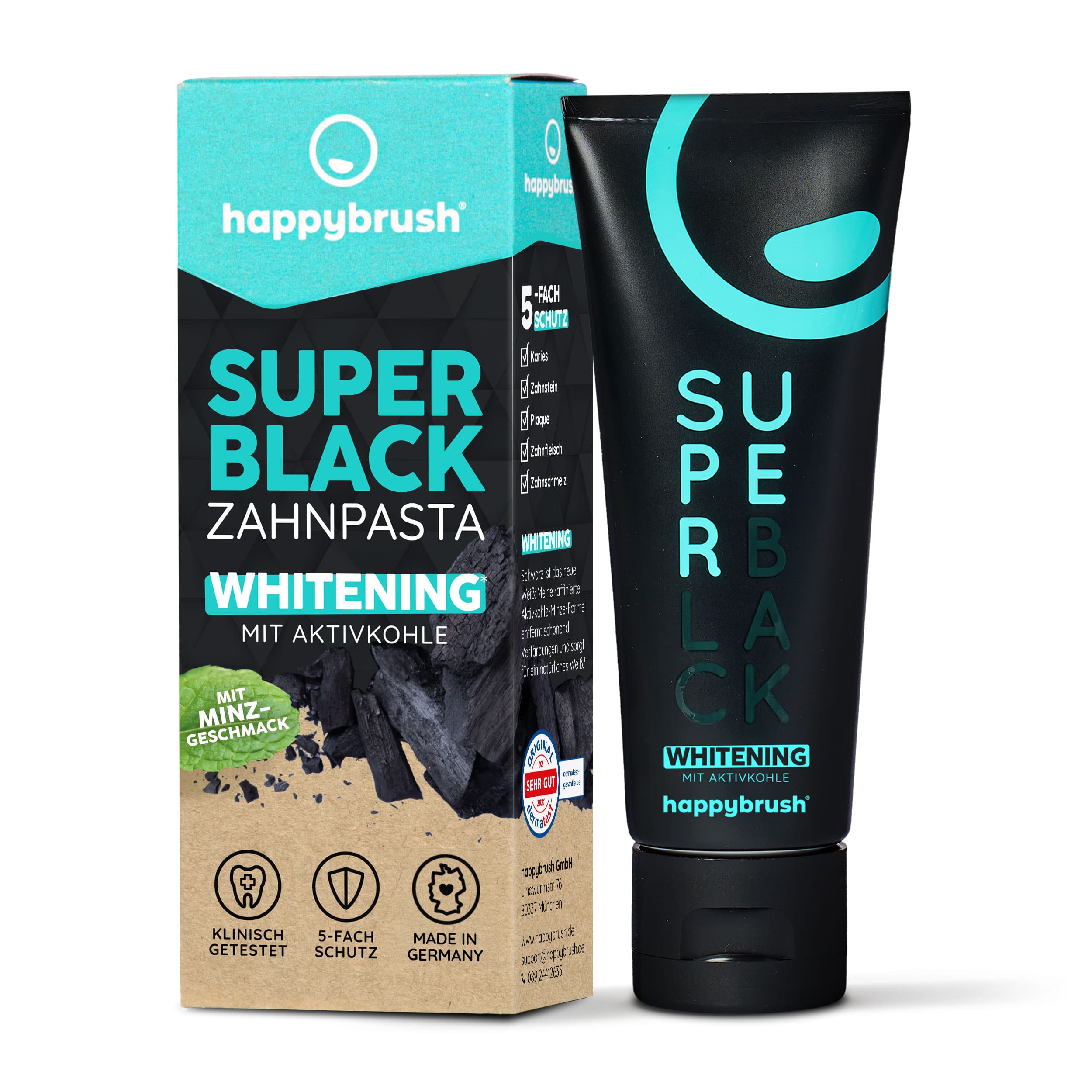 happybrush Zahncreme Super Black Whitening Remineralisierung