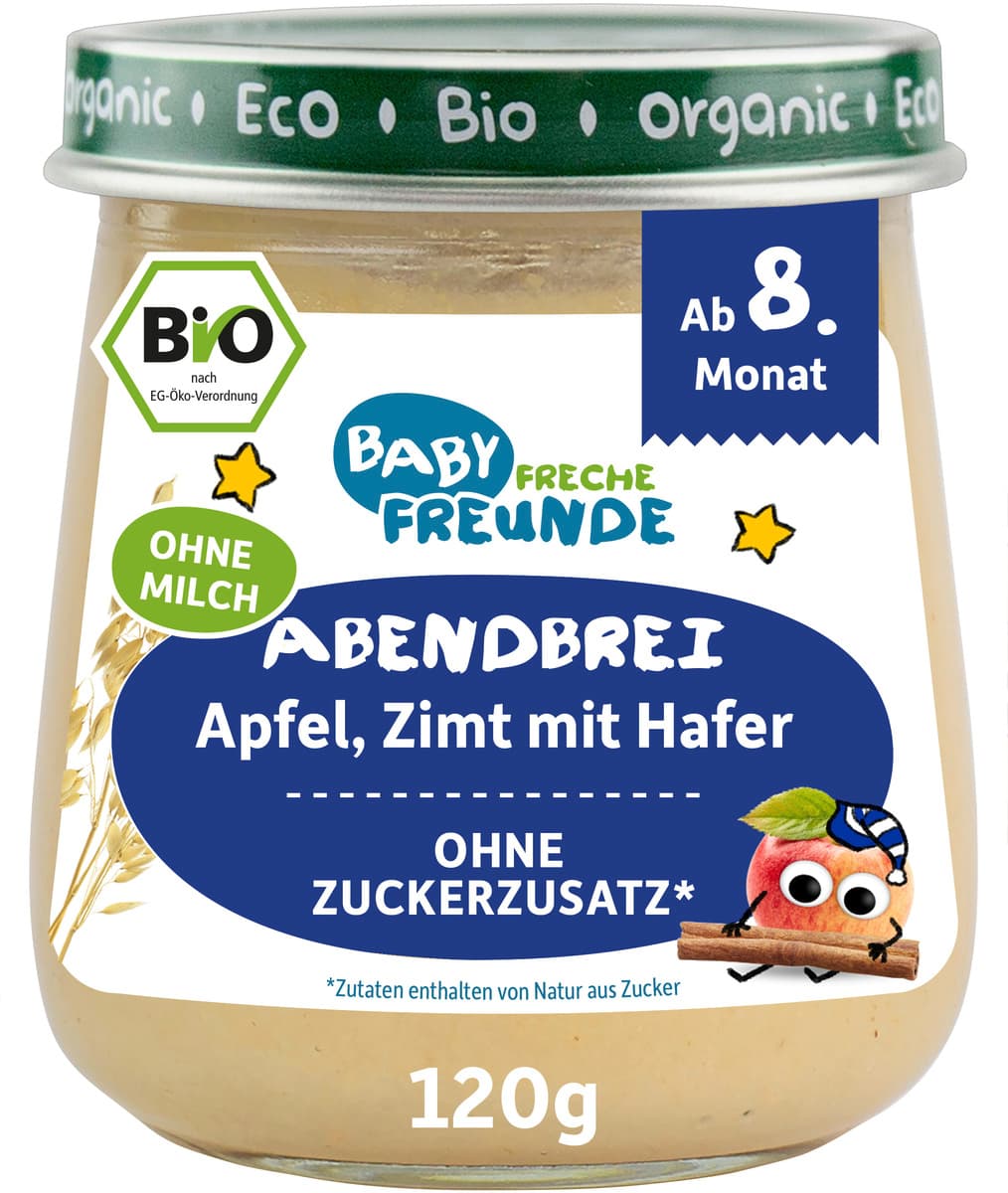 Freche Freunde Bio Gläschen Abendbrei Apfel, Zimt mit Hafer