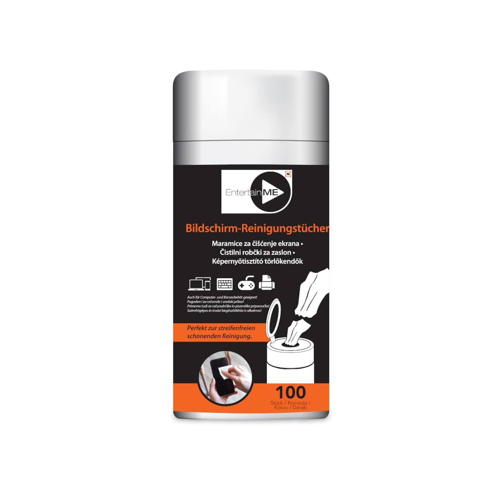 Müller EntertainME Bildschirm-Reinigungstücher, feucht, 100 Reinigungstücher
