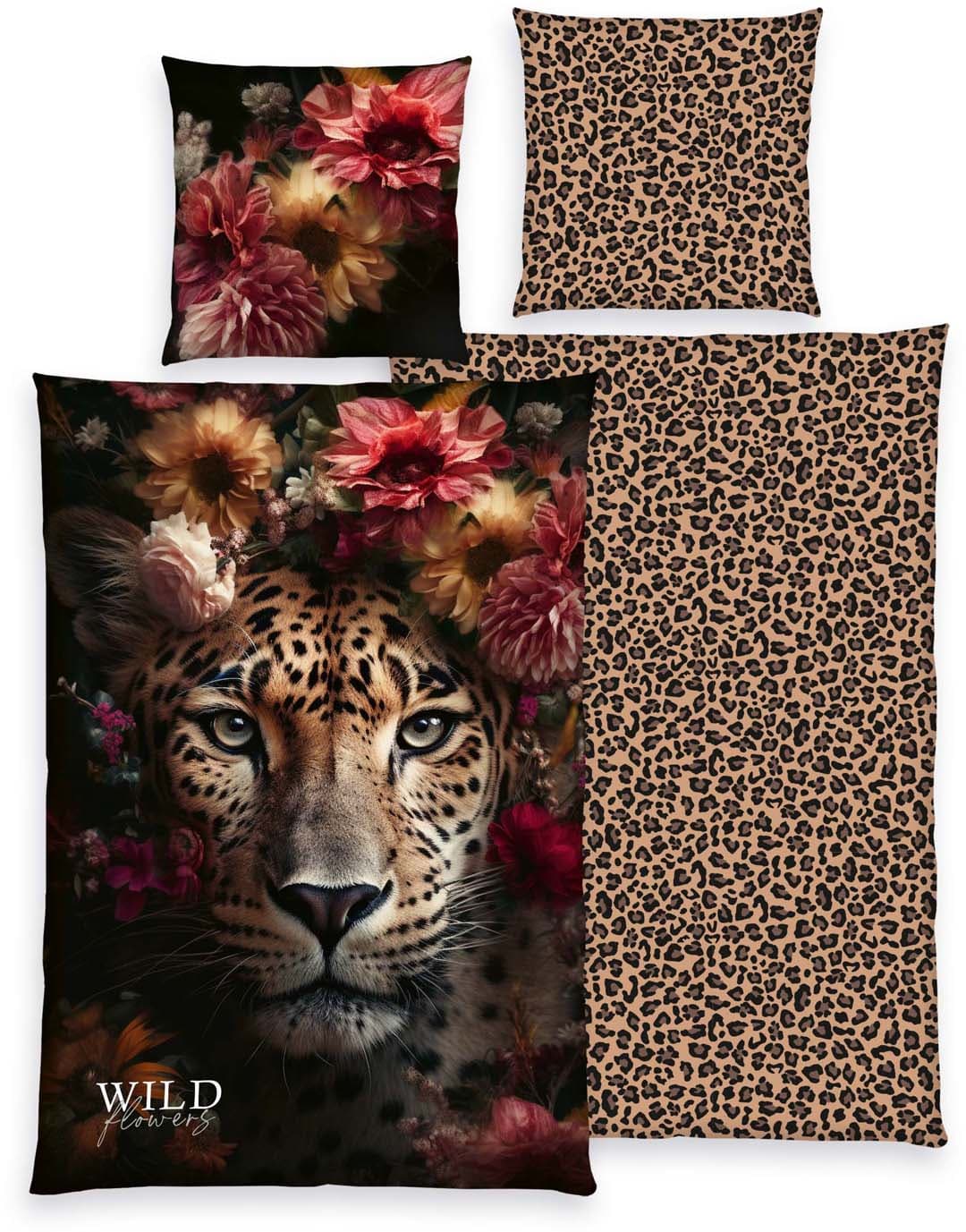 Wild Flowers Bettwäsche Leopard 80x80cm, 135x200cm