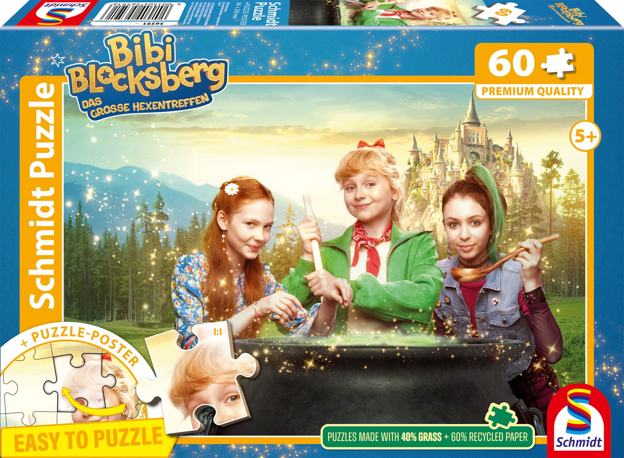 Schmidt Spiele - Bibi Blocksberg: Das große Hexentreffen, Junghexen am Kessel, 60 Teile, Eco-Friendly, Gras Kinderpuzzle