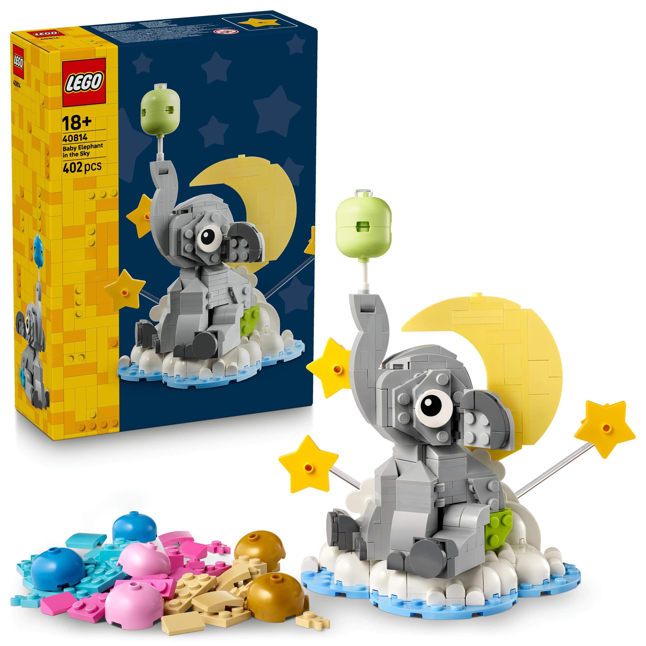 LEGO 40814 Schwebender Baby-Elefant, Wohn-Deko, Geschenk zum Ausstellen für frischgebackene Eltern