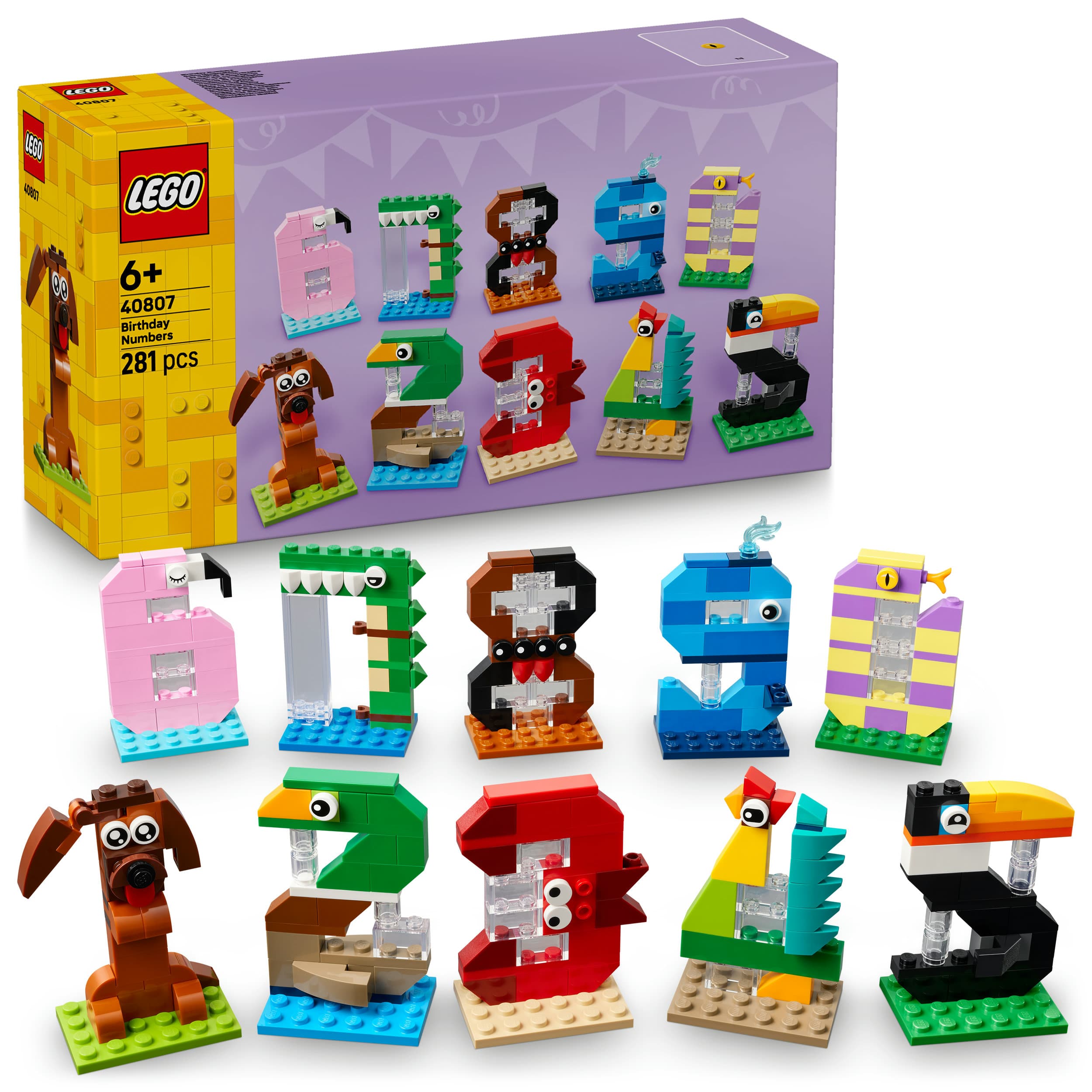 LEGO 40807 Geburtstagszahlen, Tierdeko, Tortenaufsatz, entwicklungsförderndes Geschenk für Kinder