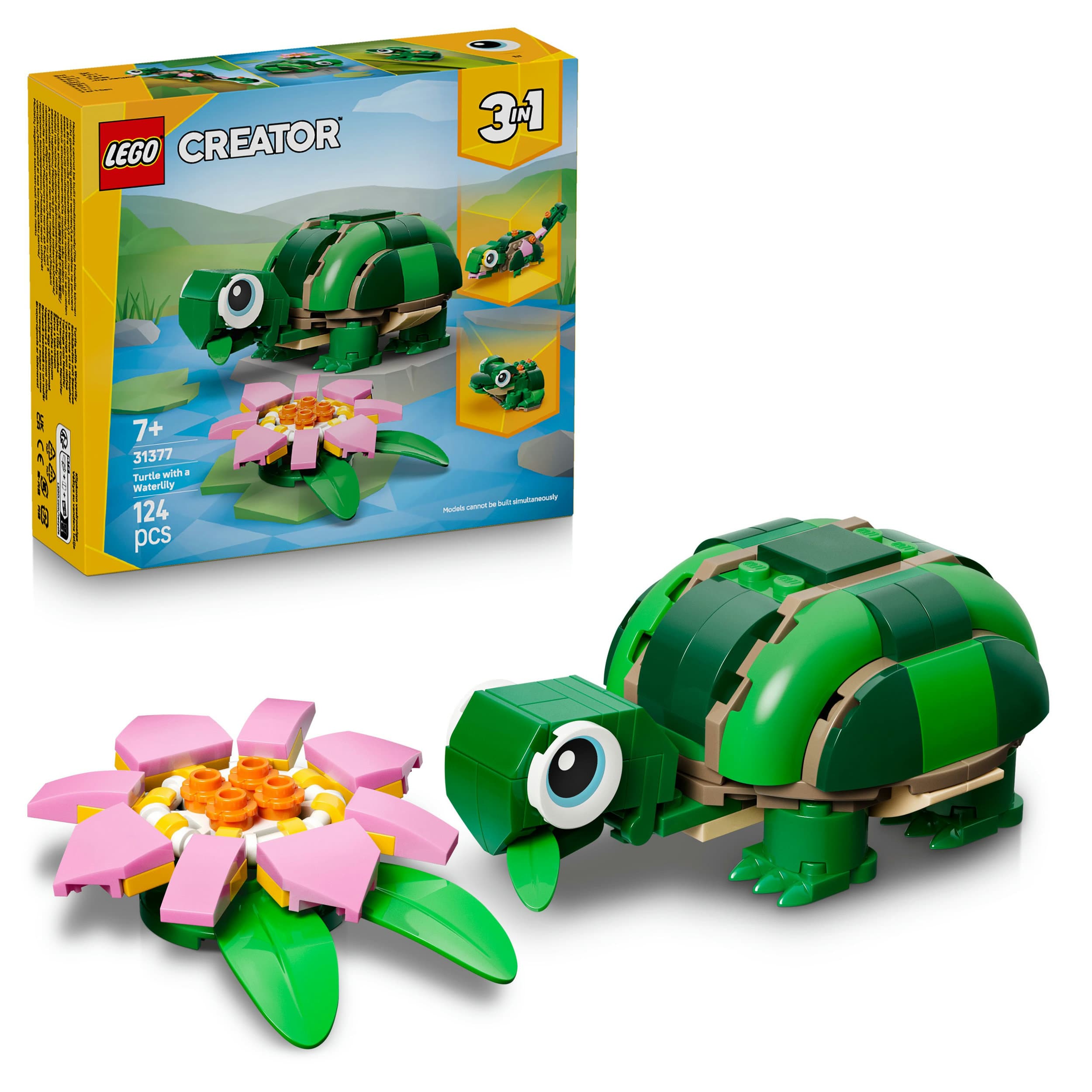 LEGO Creator 3-in-1-Set 31377 Schildkröte mit Seerose, Modellbau ab 7