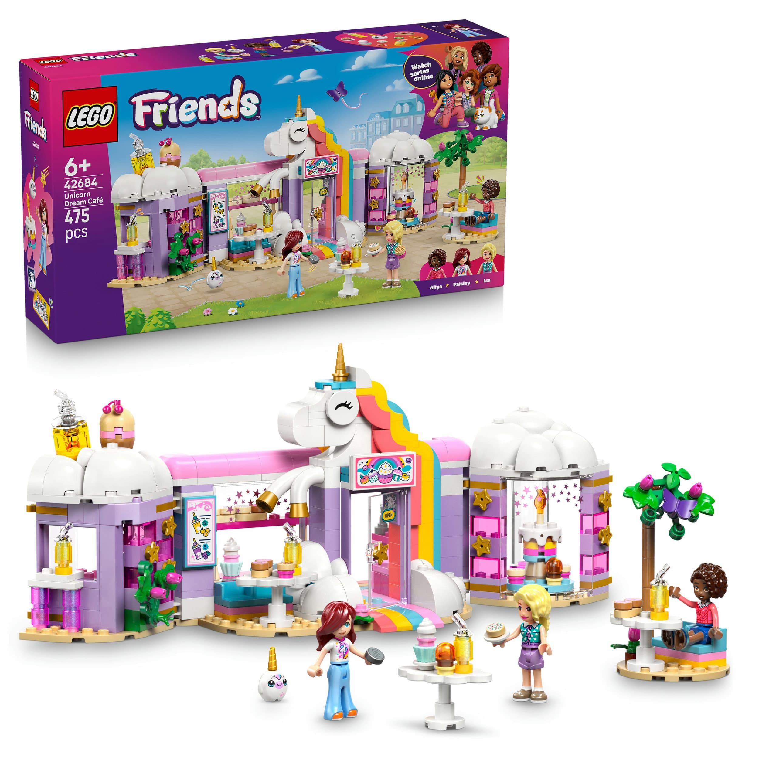 LEGO Friends 42684 Einhorn-Traumcafé, Spielzeug mit 3 Mini Puppen
